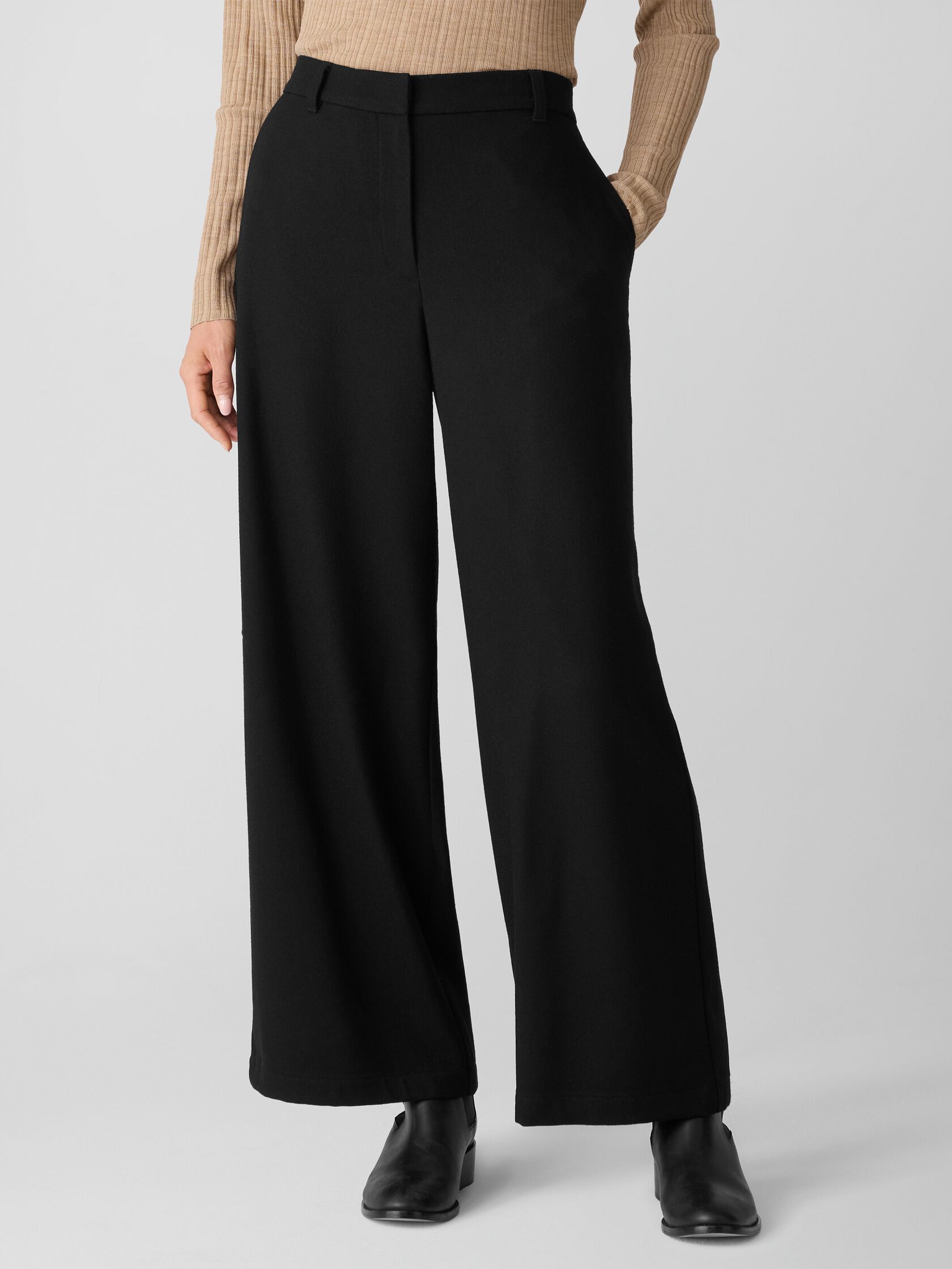 Stretch Wool Crepe Wide-Leg Trouser