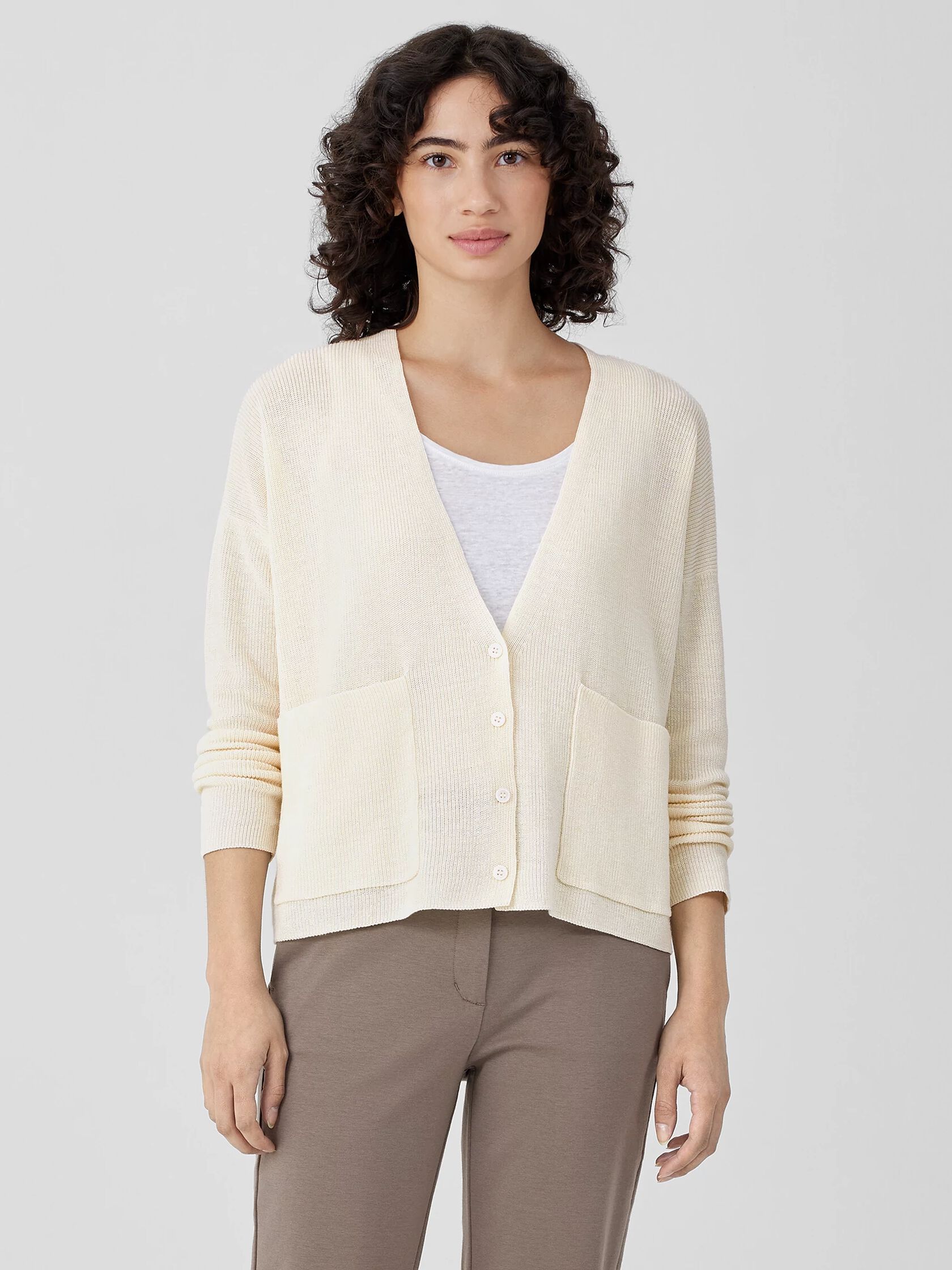 Organic Linen Cotton V-Neck Cardigan