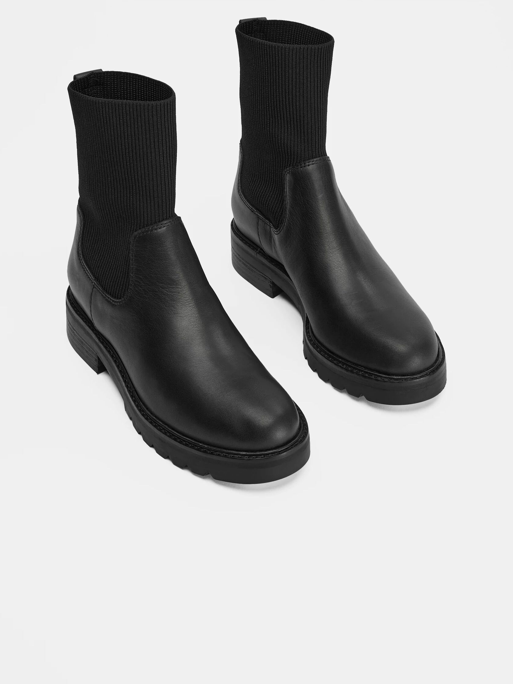 East Leather and Recycled Stretch Knit Sock Boot