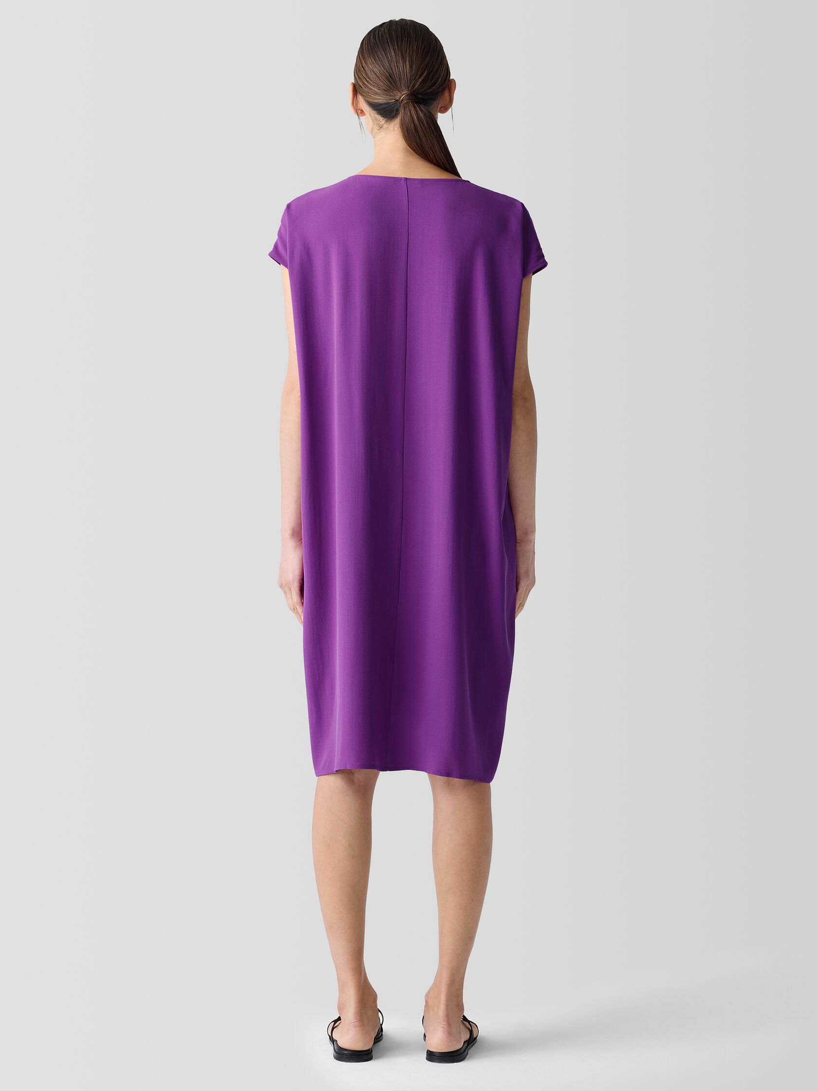 Silk Georgette Crepe V-Neck Dress