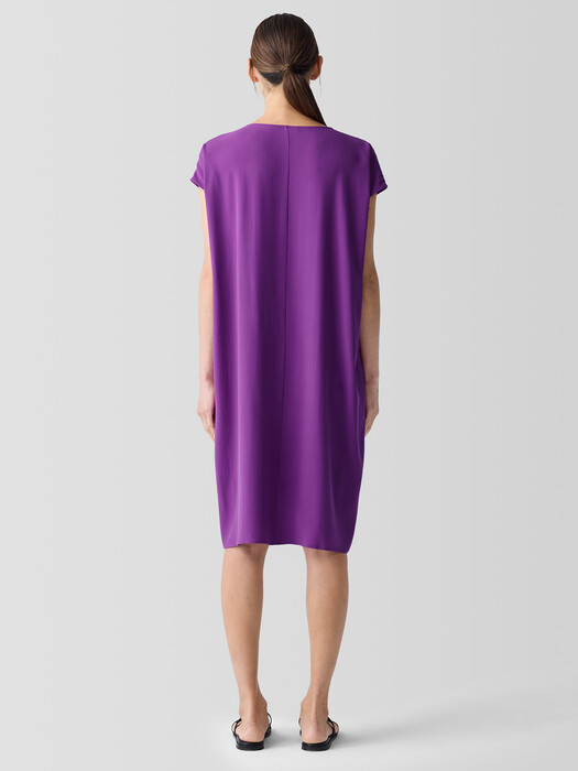 Silk Georgette Crepe V-Neck Dress