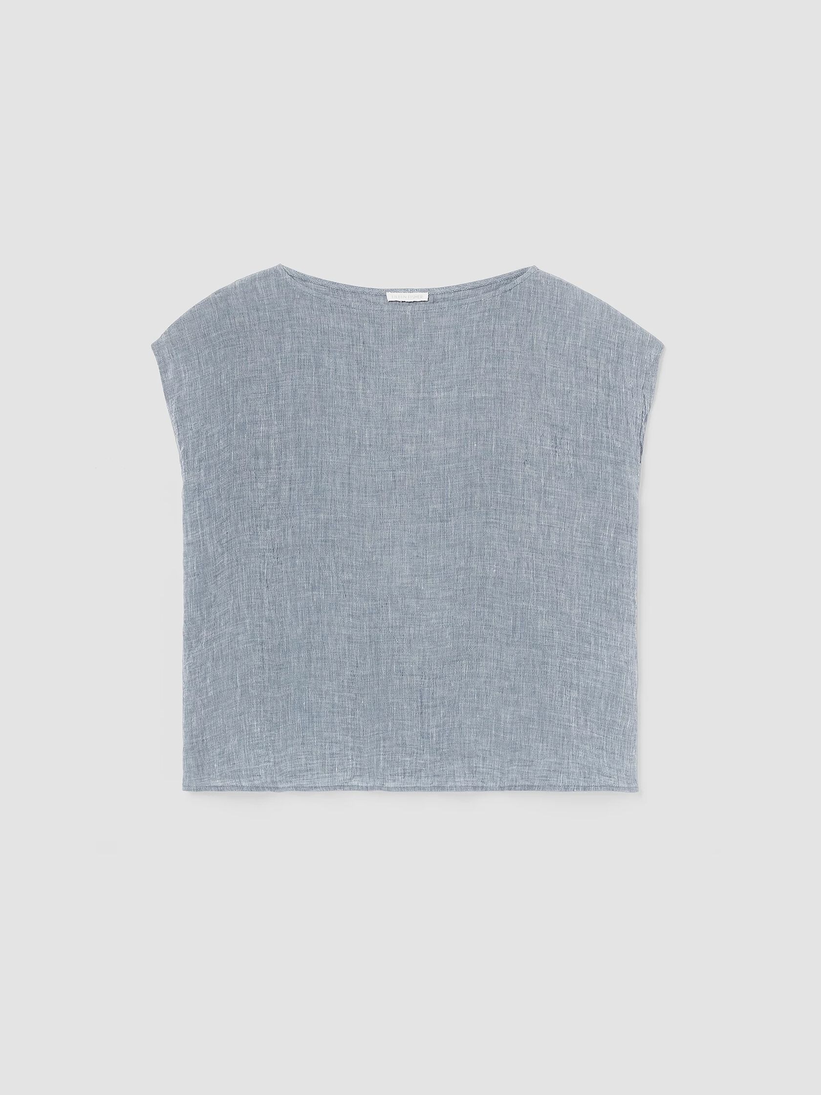 Striped Organic Linen Crinkle Shirred-Back Top