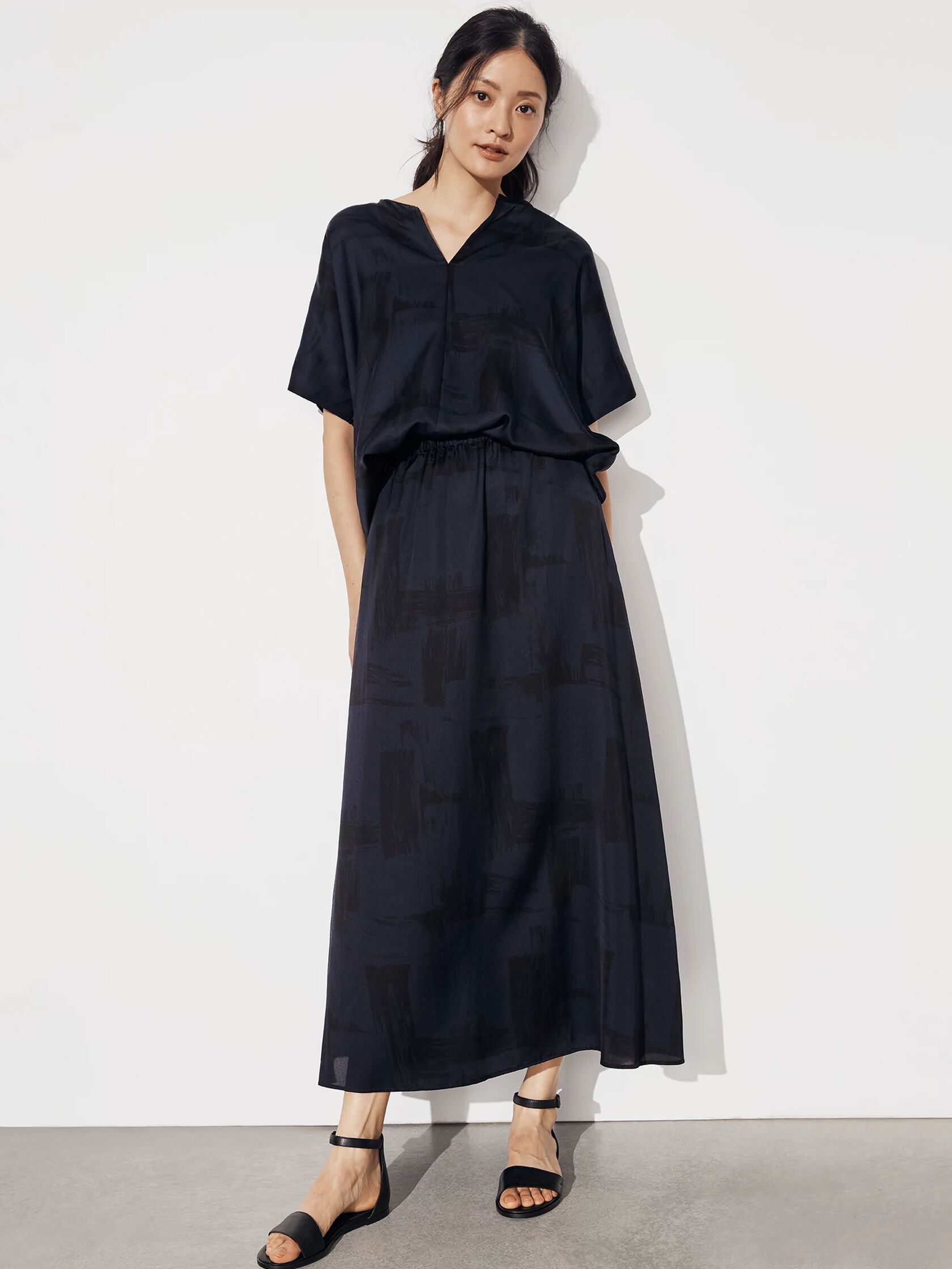 Silk Organic Cotton Brushstroke Maxi Skirt
