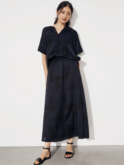 Silk Organic Cotton Brushstroke Maxi Skirt