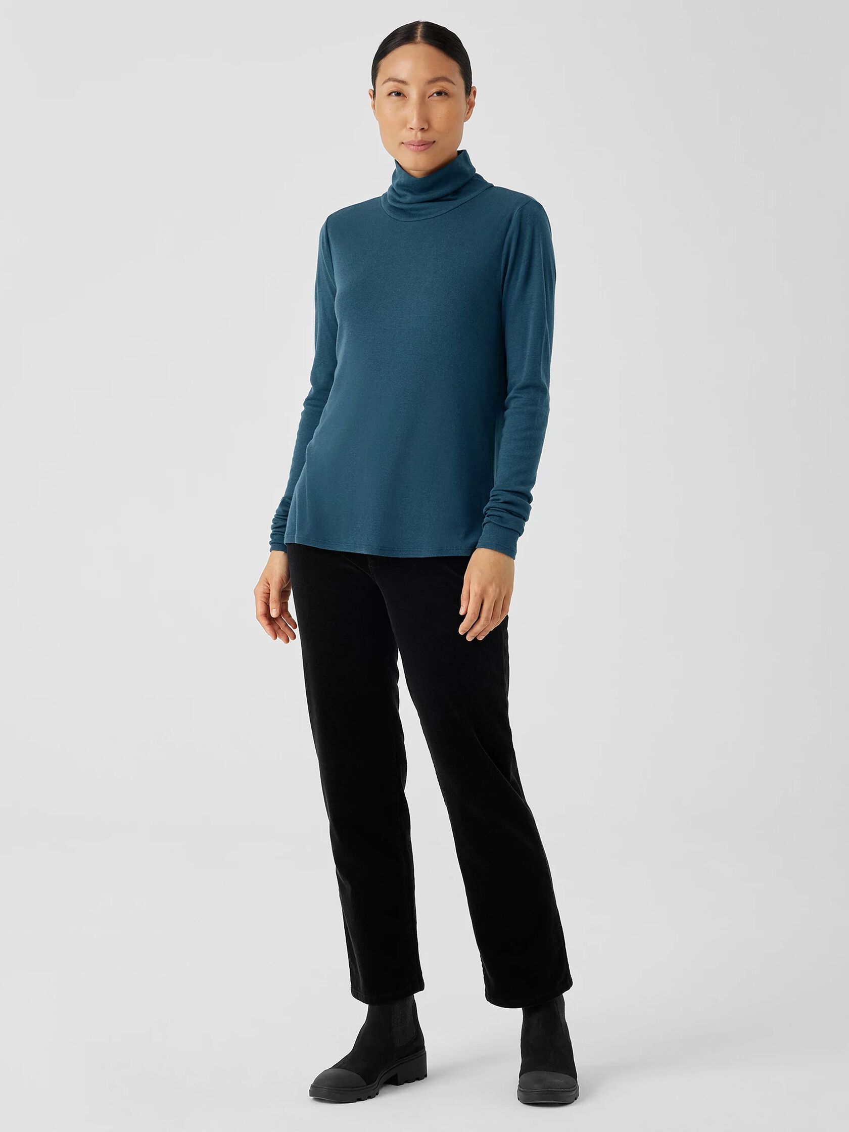 Ribbed Pima Cotton Blend Turtleneck Top