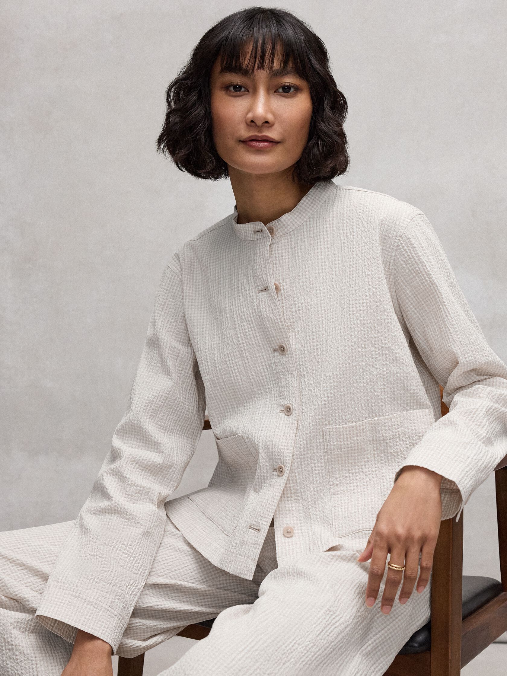 Organic Cotton Pucker Check Shirt Jacket