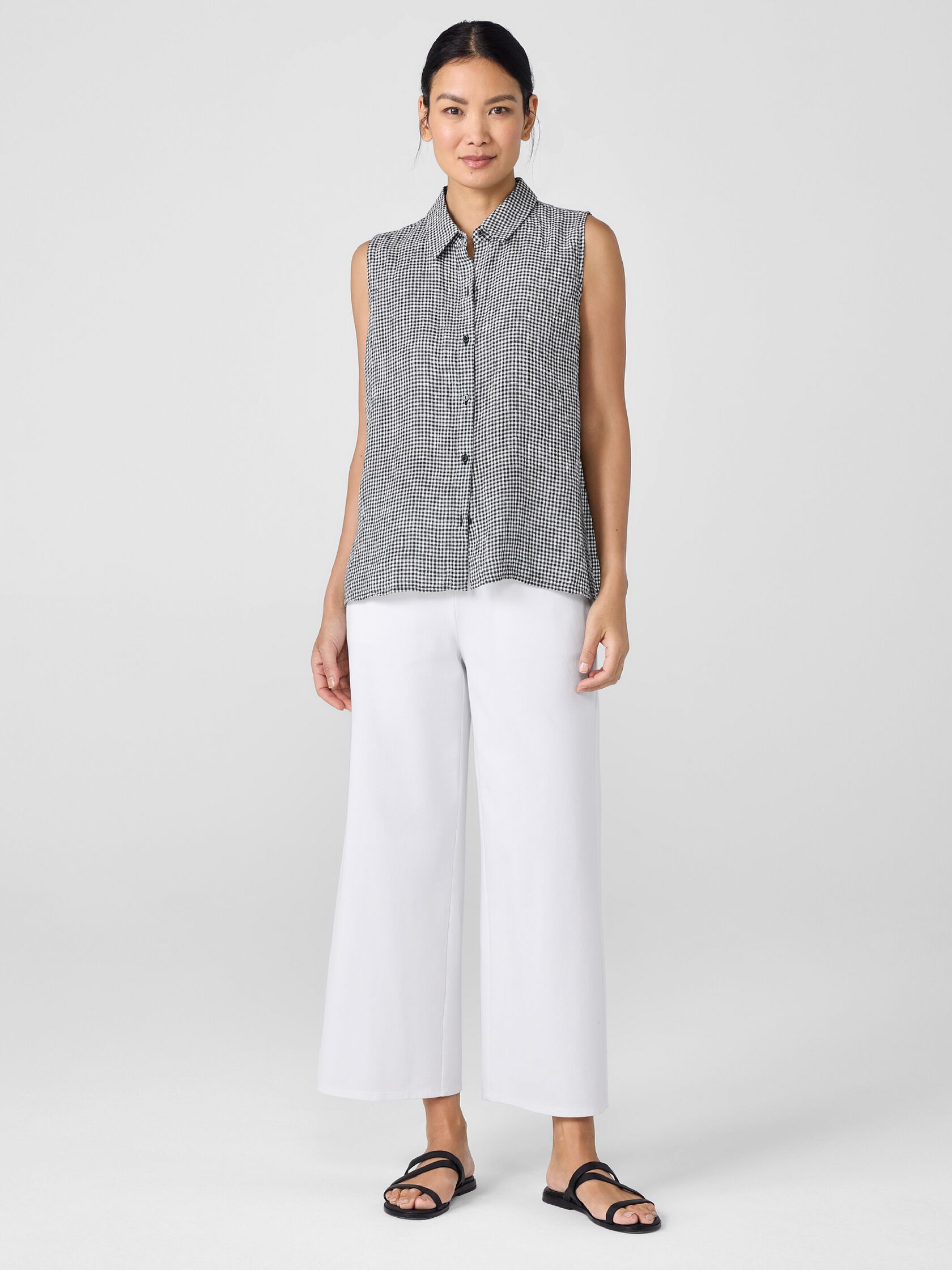 Puckered Organic Linen Sleeveless Shirt