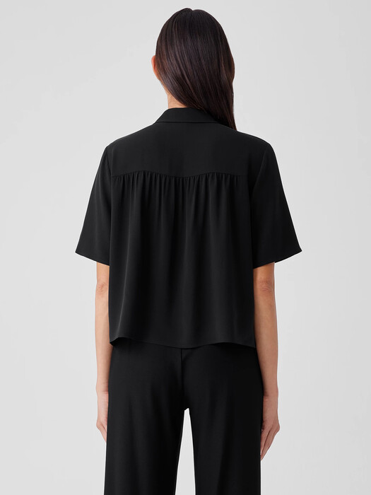 Silk Georgette Crepe Notch Collar Shirt