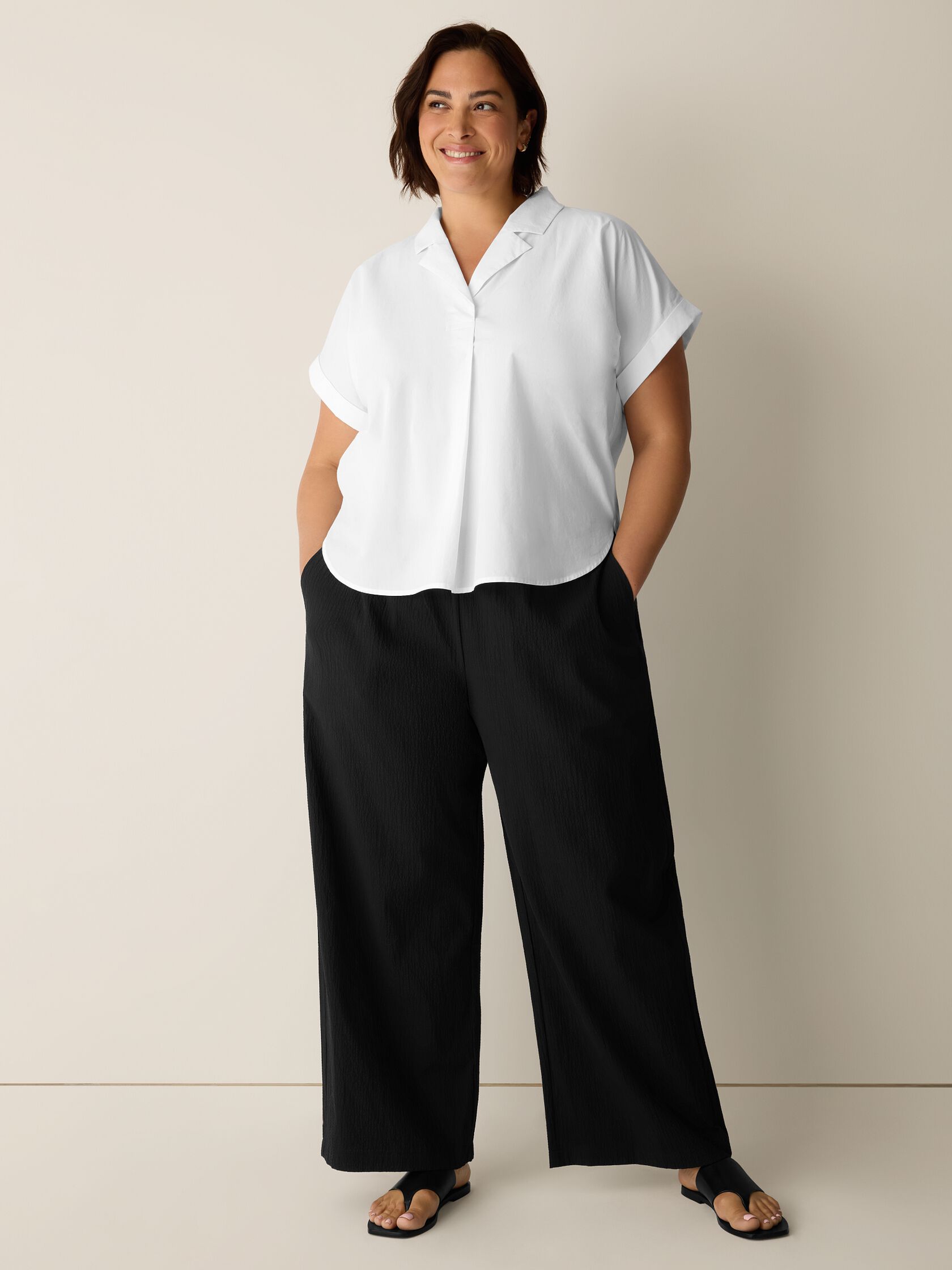 Organic Cotton Pucker Wide-Leg Pant