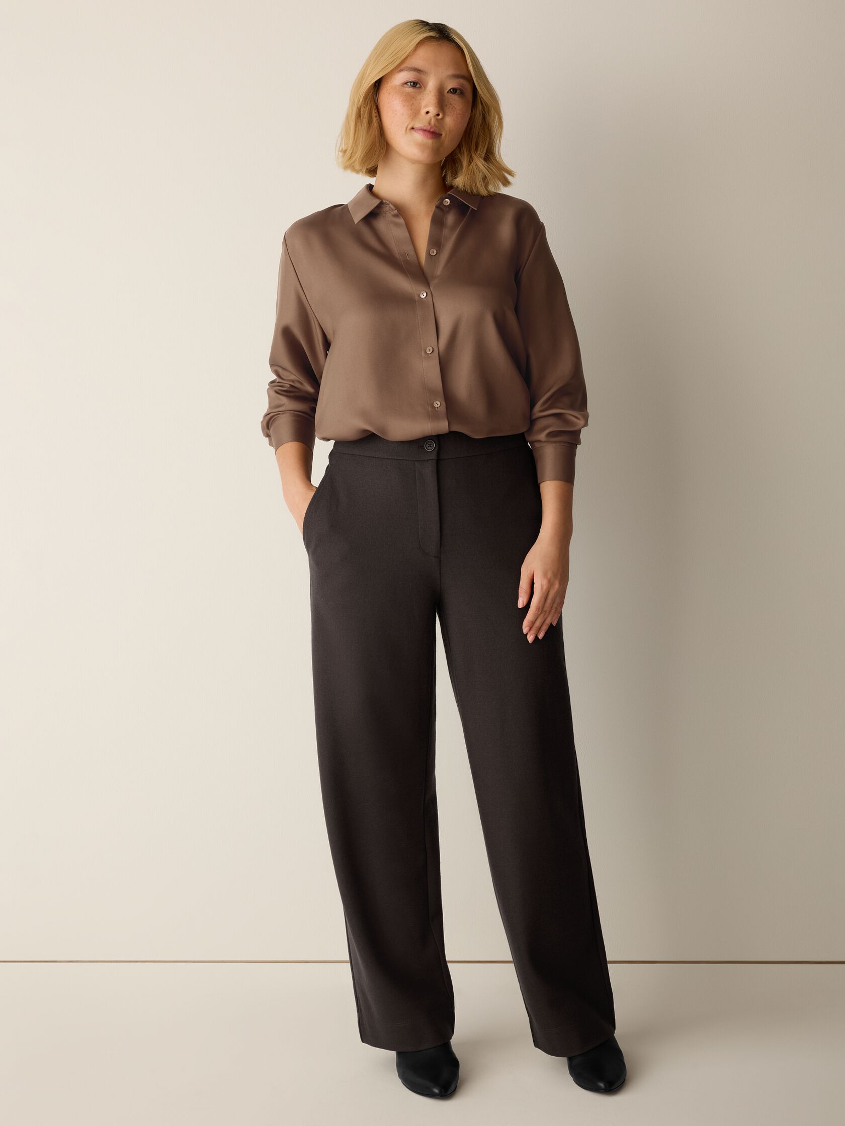 Felted Wool Jersey Full-Length Straight Trouser&nbsp;in Regenerative Wool