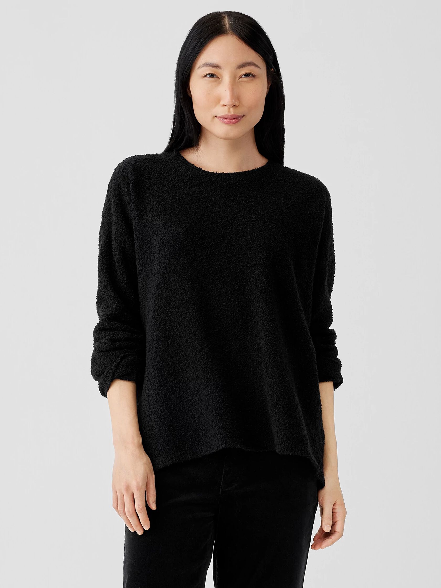 Cotton Boucle Crew Neck Top