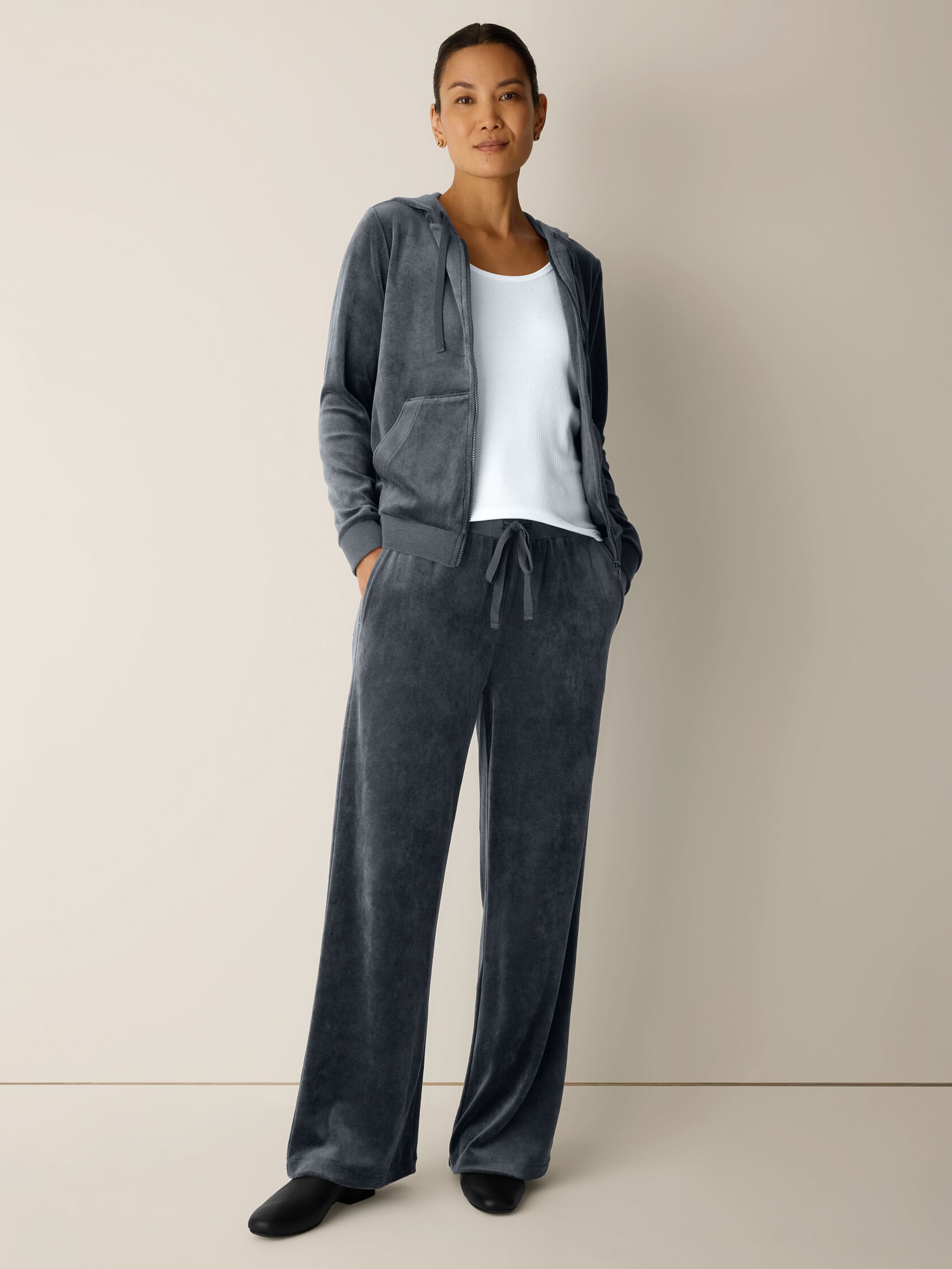 Cozy Velour Knit Wide-Leg Pant
