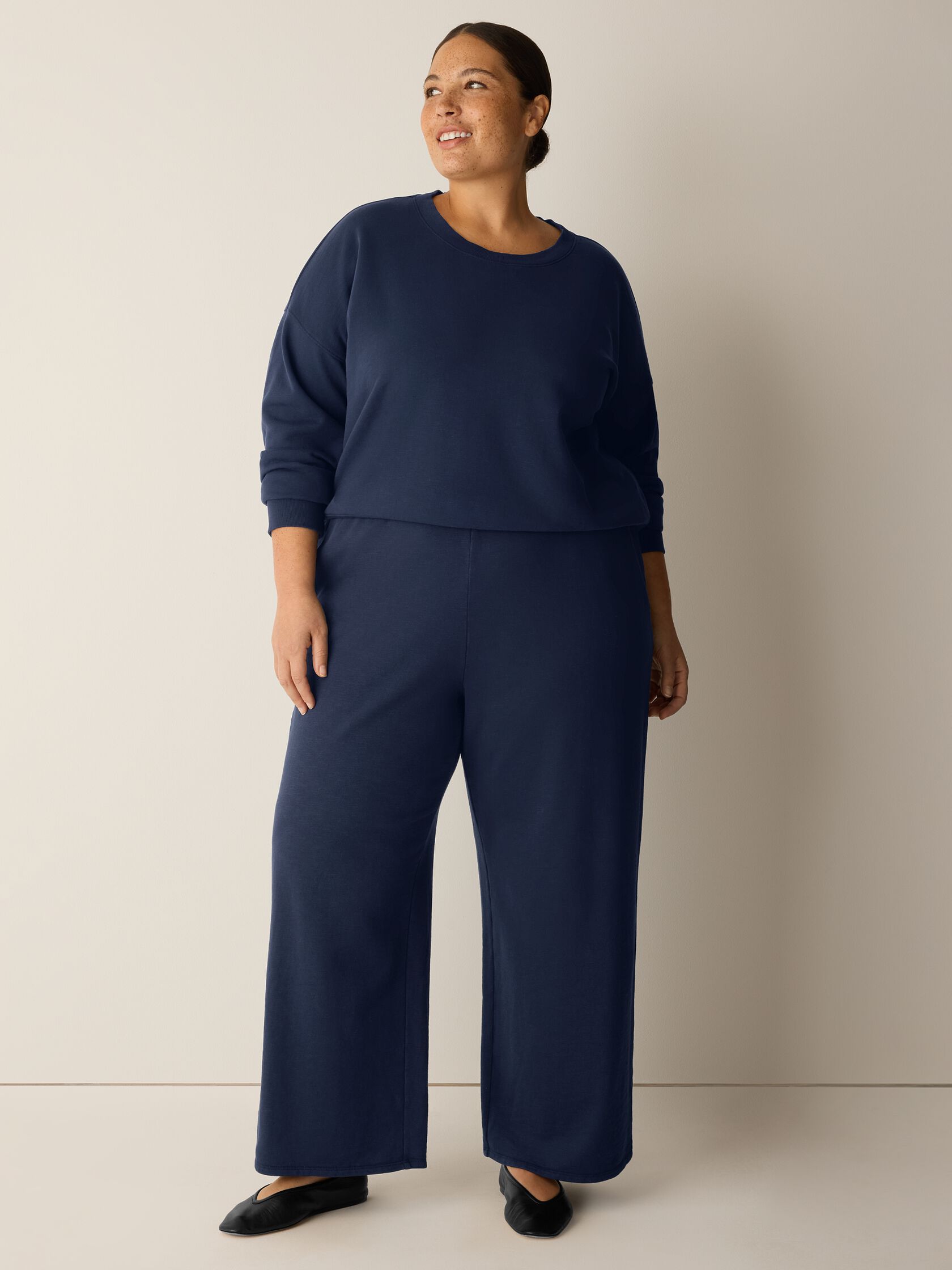 Garment-Dyed Organic Cotton Terry Wide-Leg Pant