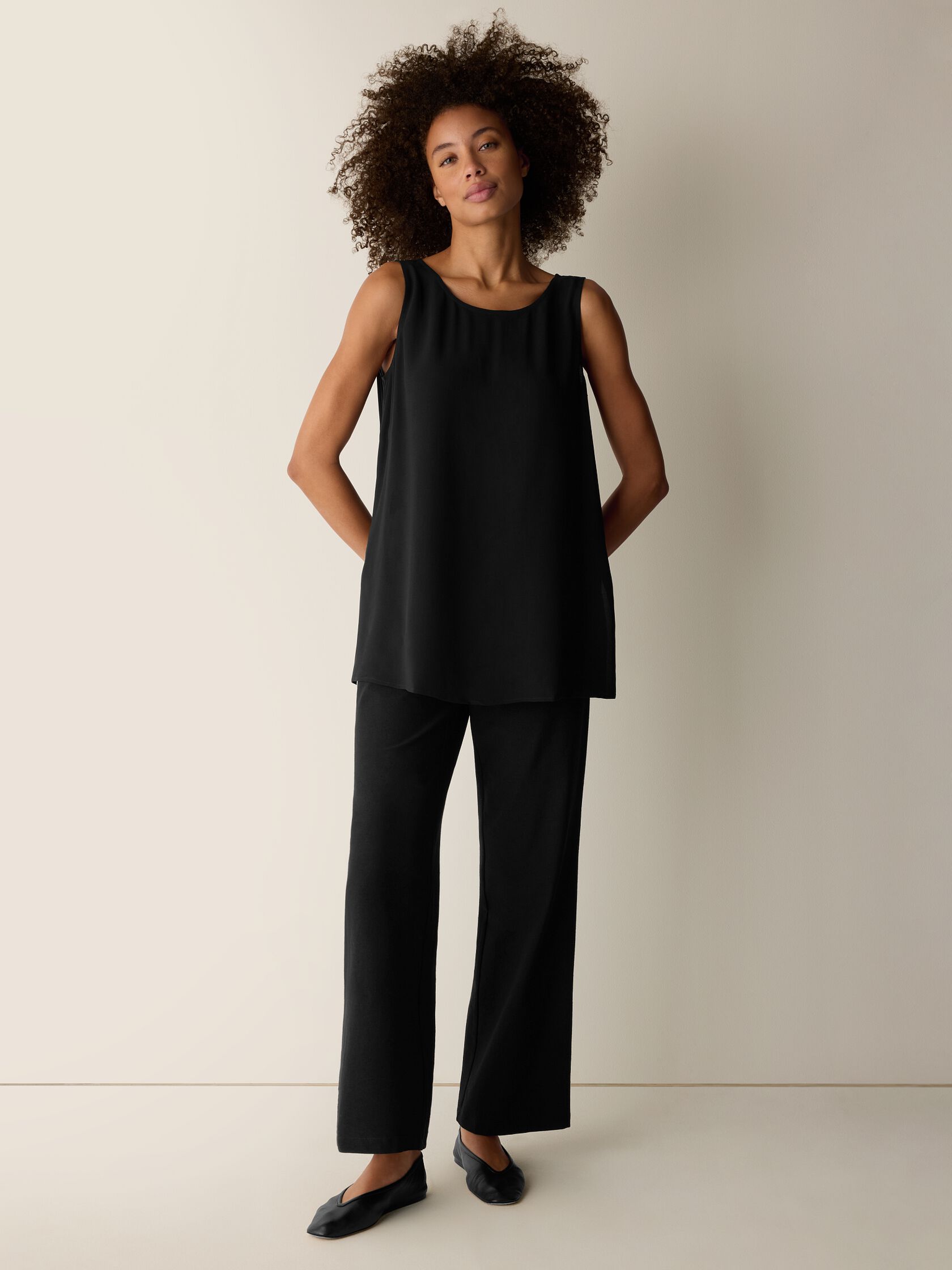 Silk Georgette Crepe Ballet Neck Long Tank