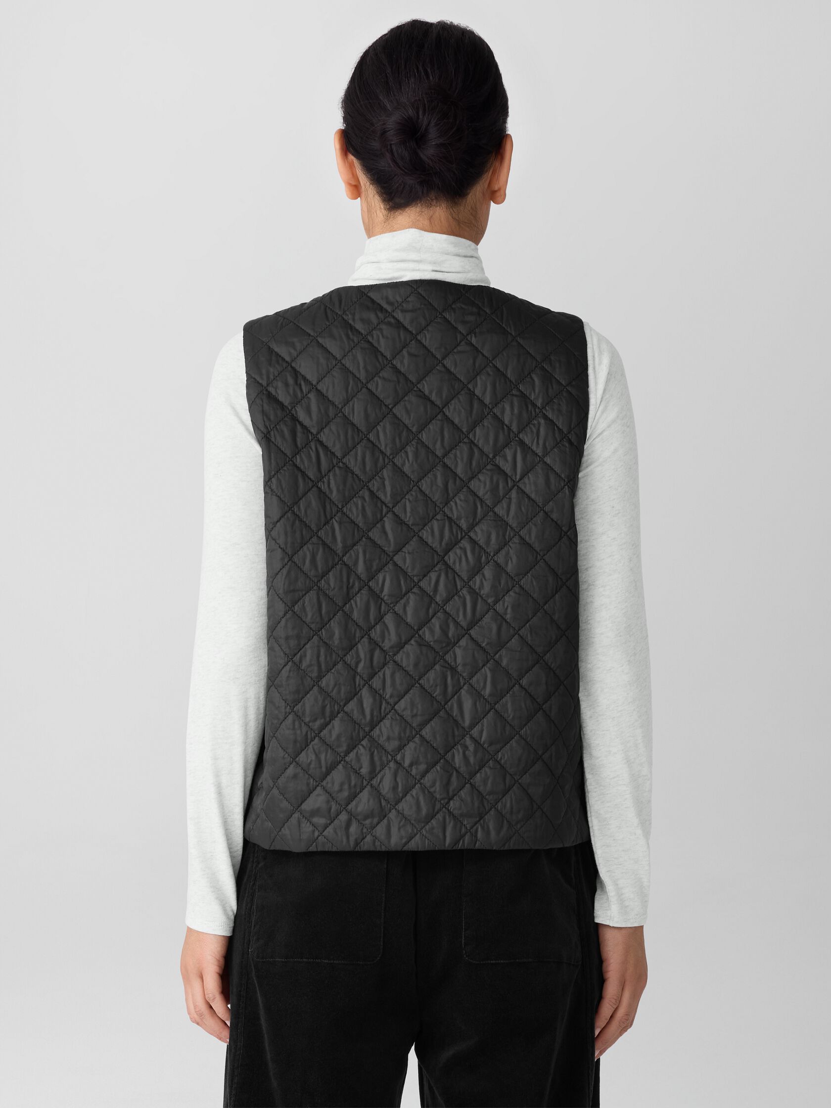 Eggshell Recycled Nylon Quilted V-Neck Vest