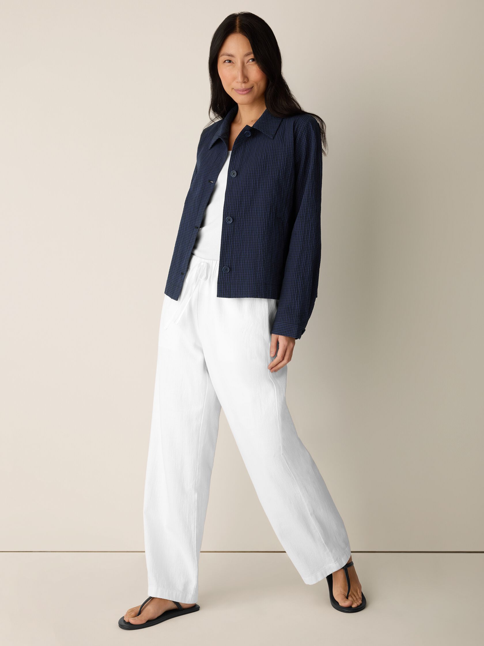 Organic Cotton Pucker Check Classic Collar Jacket