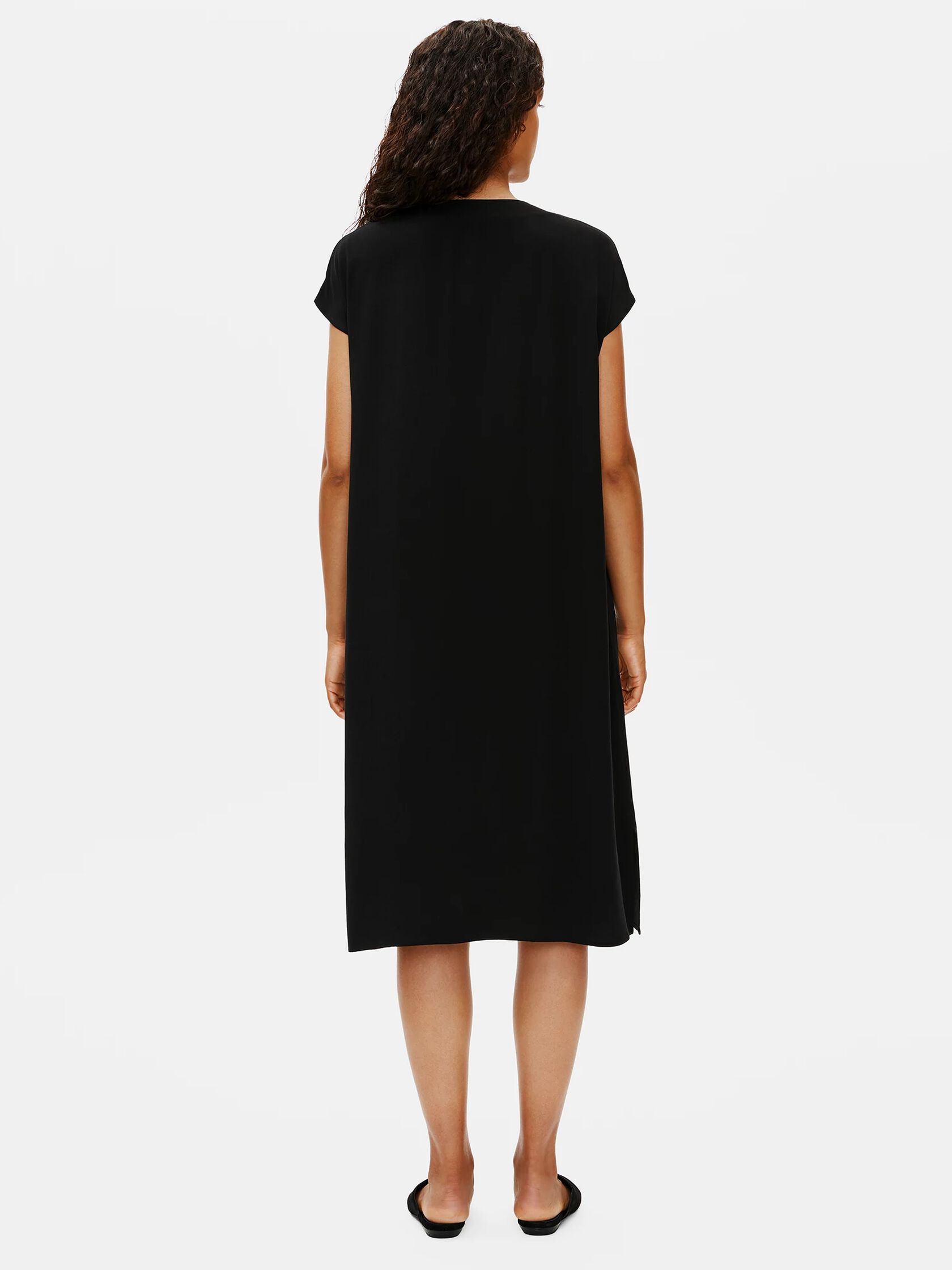 Silk Georgette Crepe Crew Neck Dress