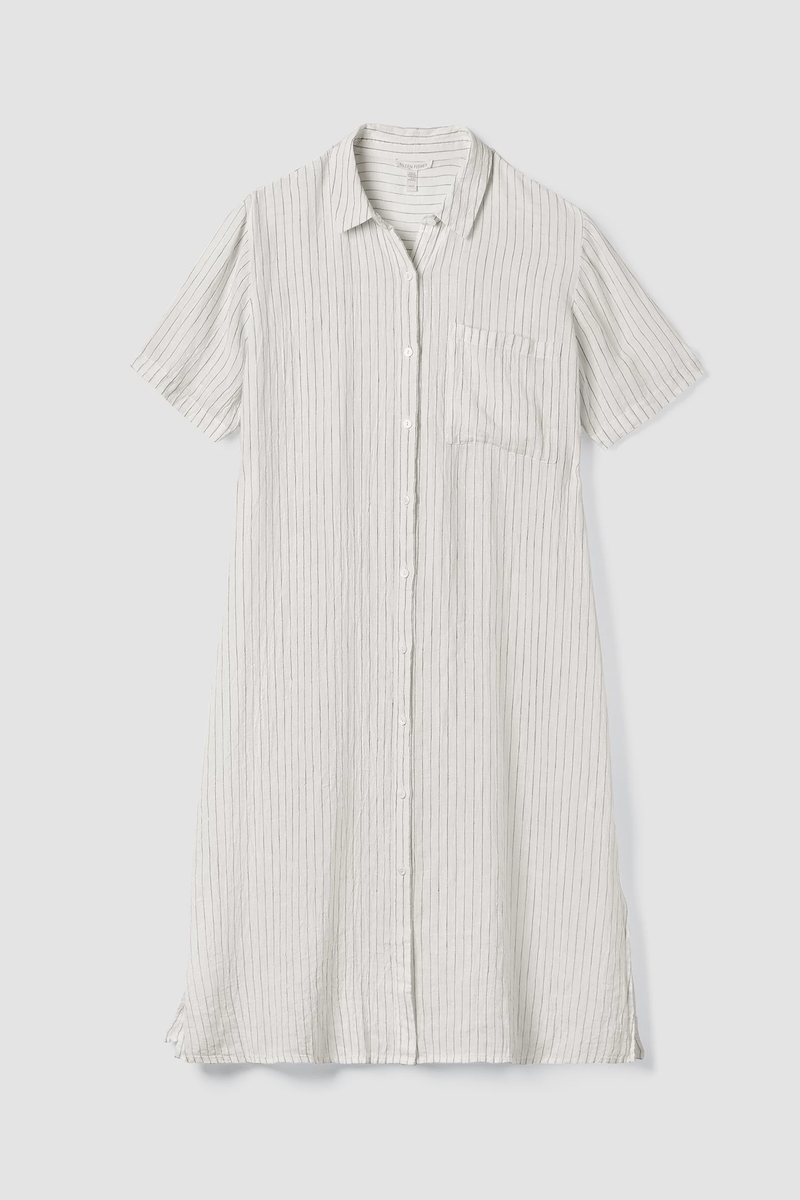 Puckered Organic Linen Shirtdress