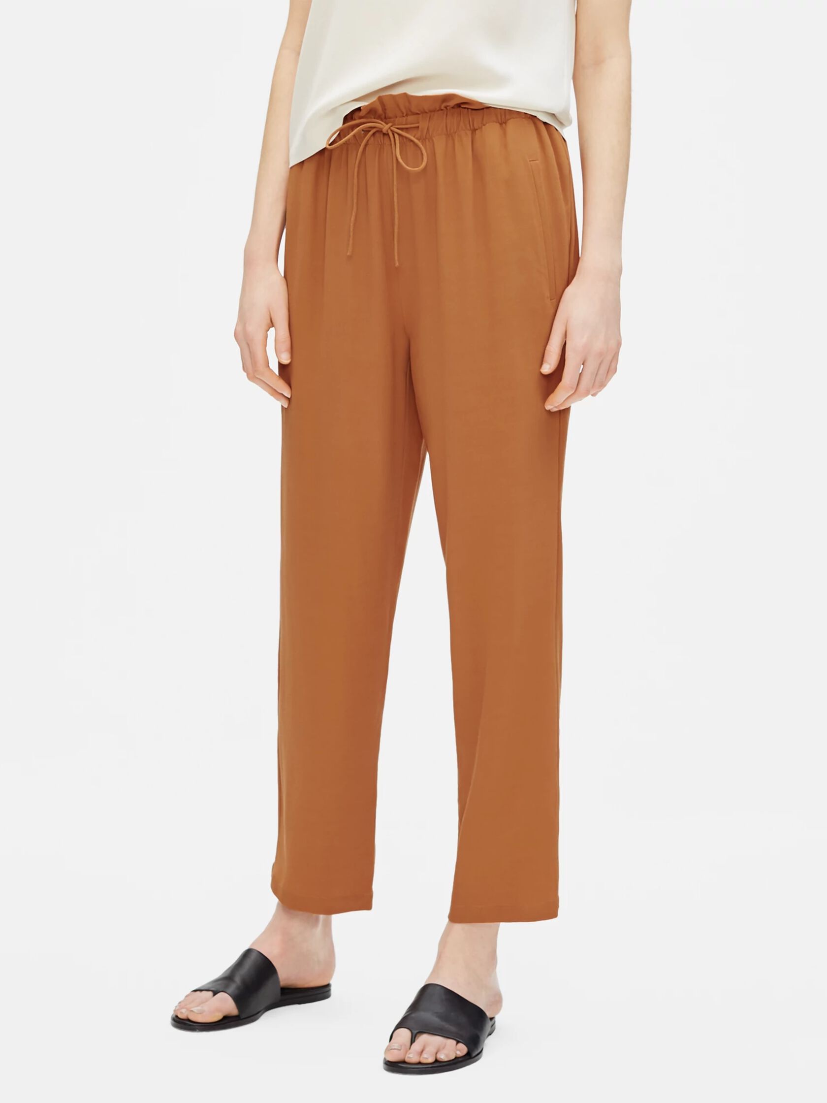 Tencel Viscose Crepe Pant with Gathered Waist | EILEEN FISHER