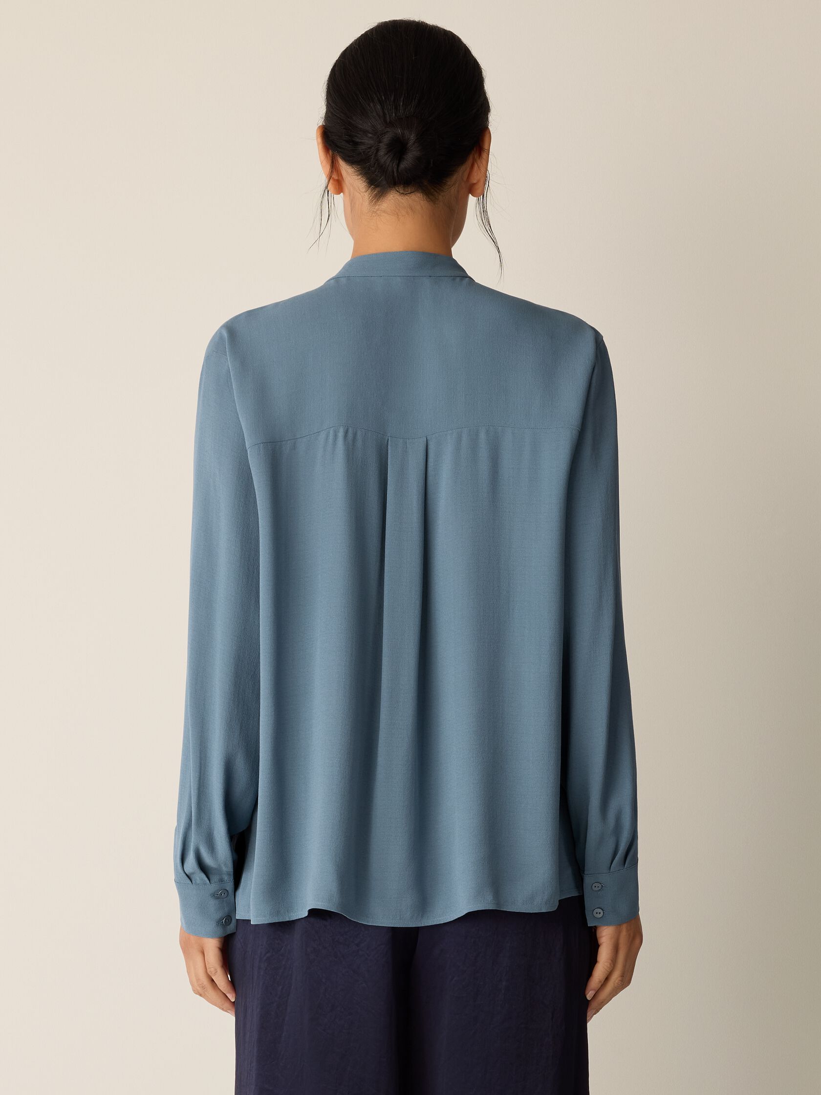 Silk Georgette Crepe Band Collar Top