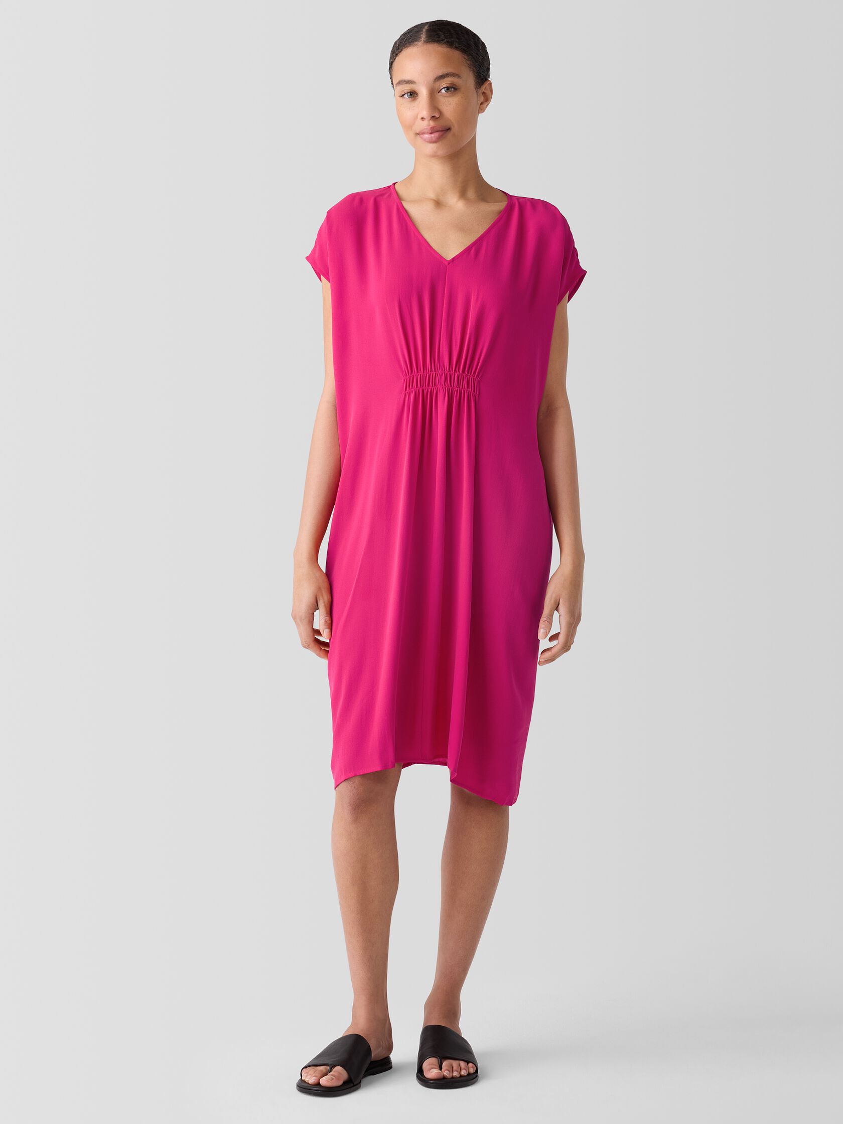 Silk Georgette Crepe V-Neck Dress