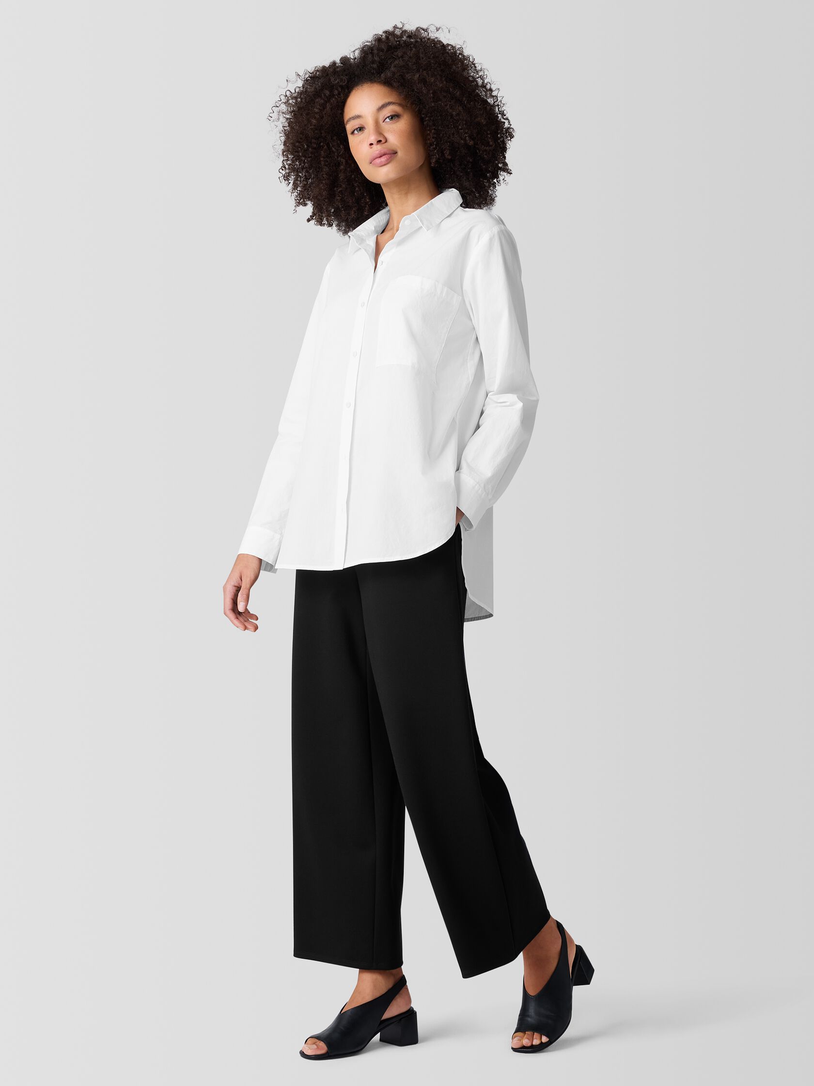 Washed Organic Cotton Poplin Classic Collar Long Shirt