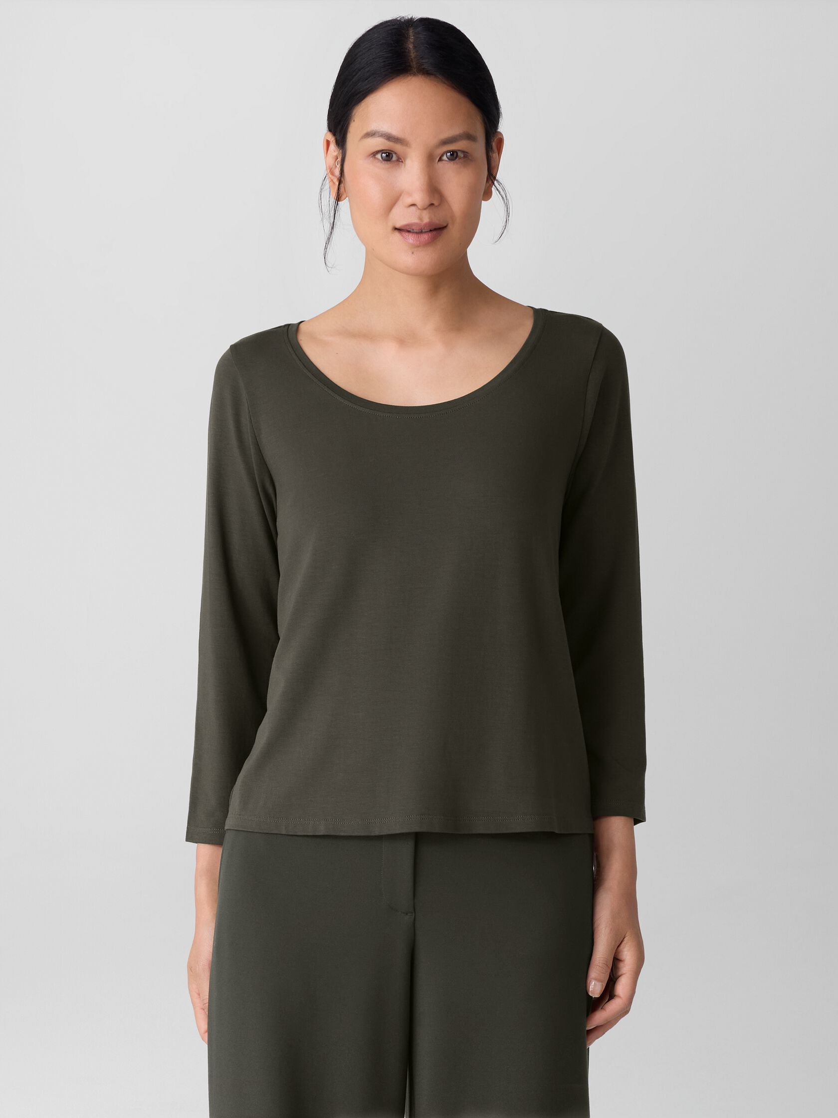Stretch Jersey Knit Scoop Neck Top