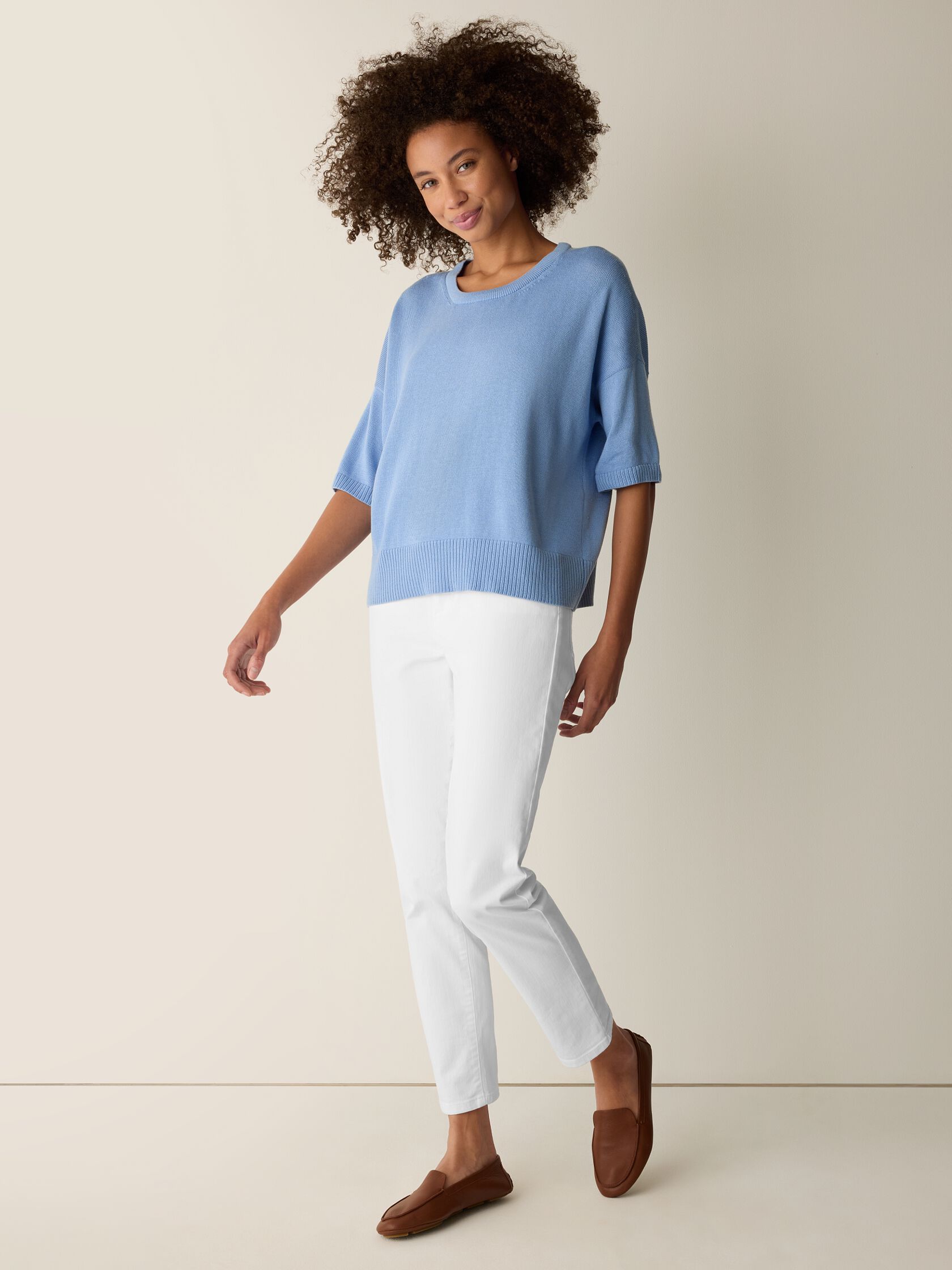 Peruvian Cotton Blend Elbow-Sleeve Top