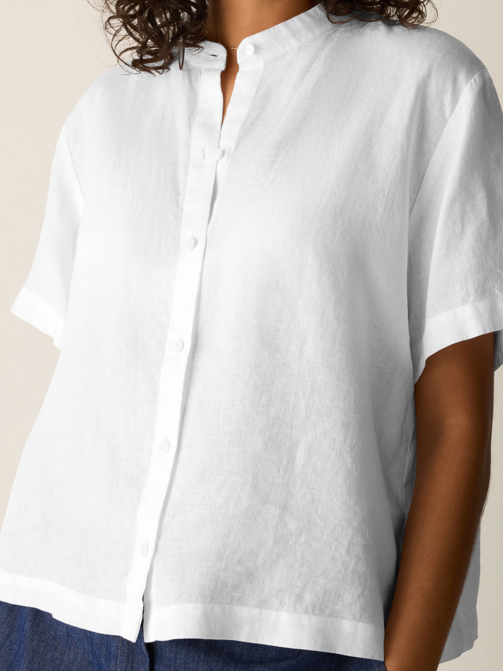 Organic Handkerchief Linen Band Collar Shirt