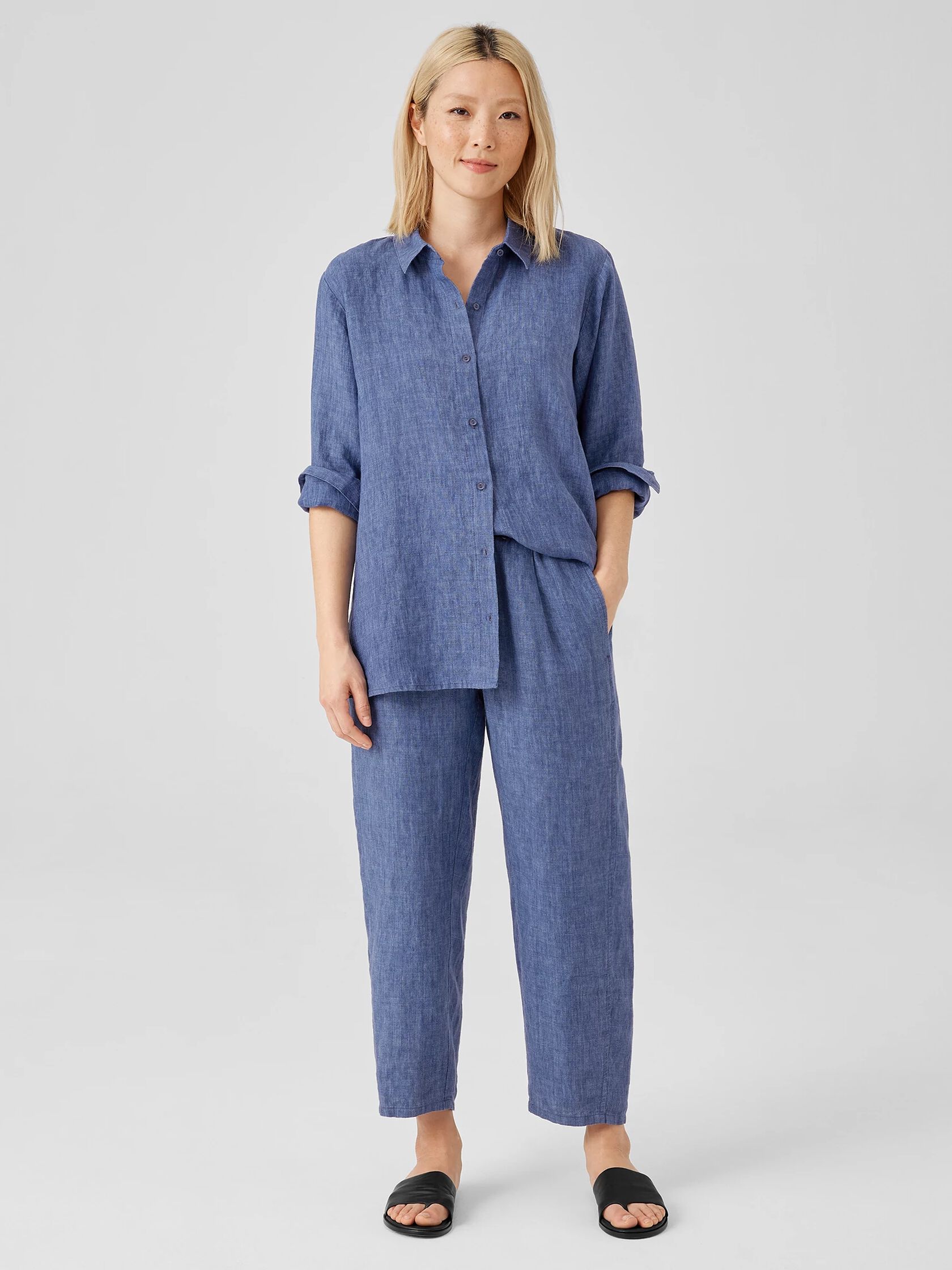 Washed Organic Linen Delave Lantern Pant