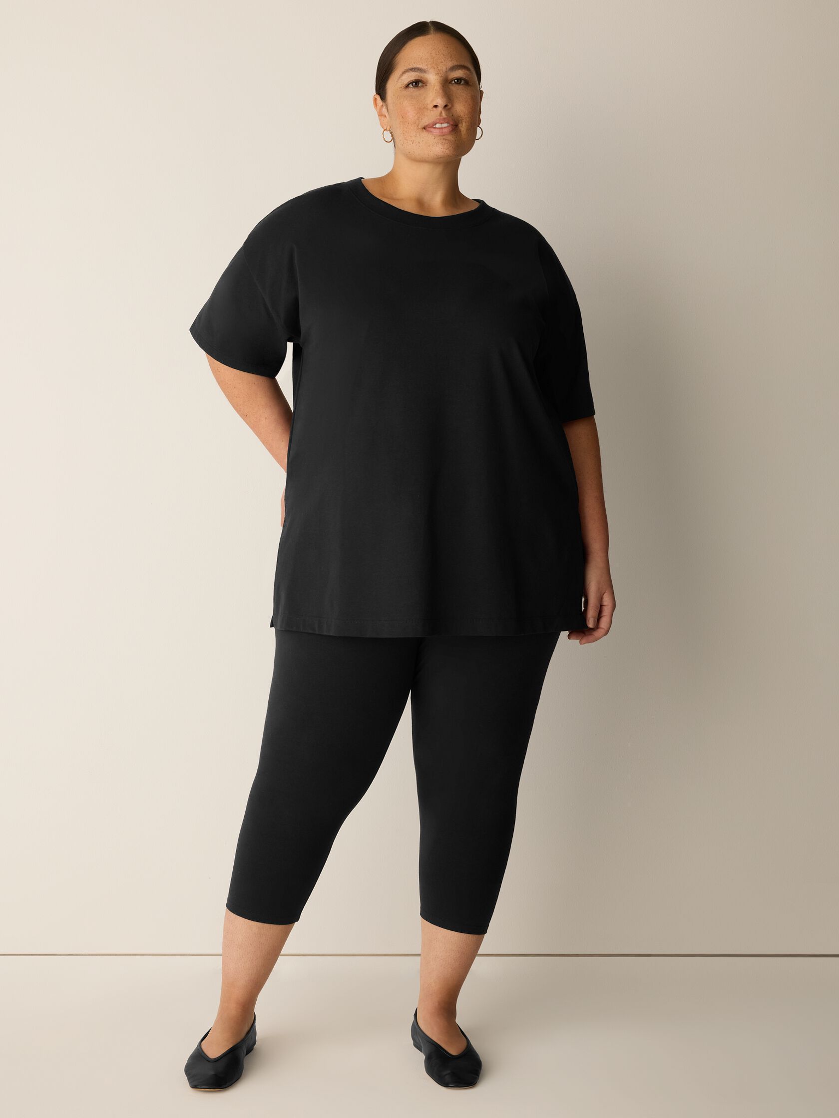 Pima Cotton Stretch Jersey Crew Neck Long Top