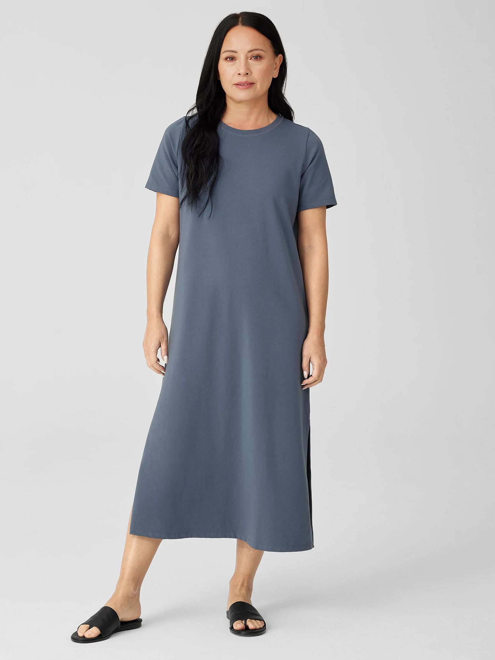 Pima Cotton Stretch Jersey Crew Neck Dress