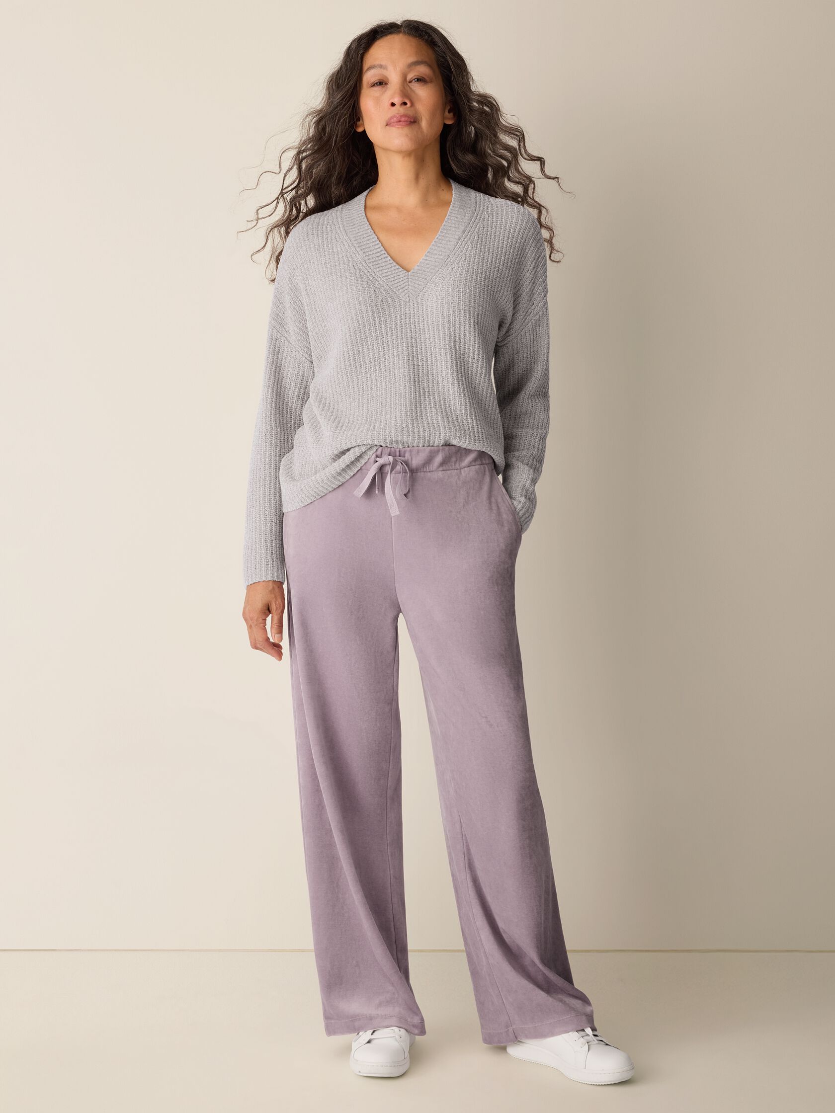 Cozy Velour Knit Wide-Leg Pant