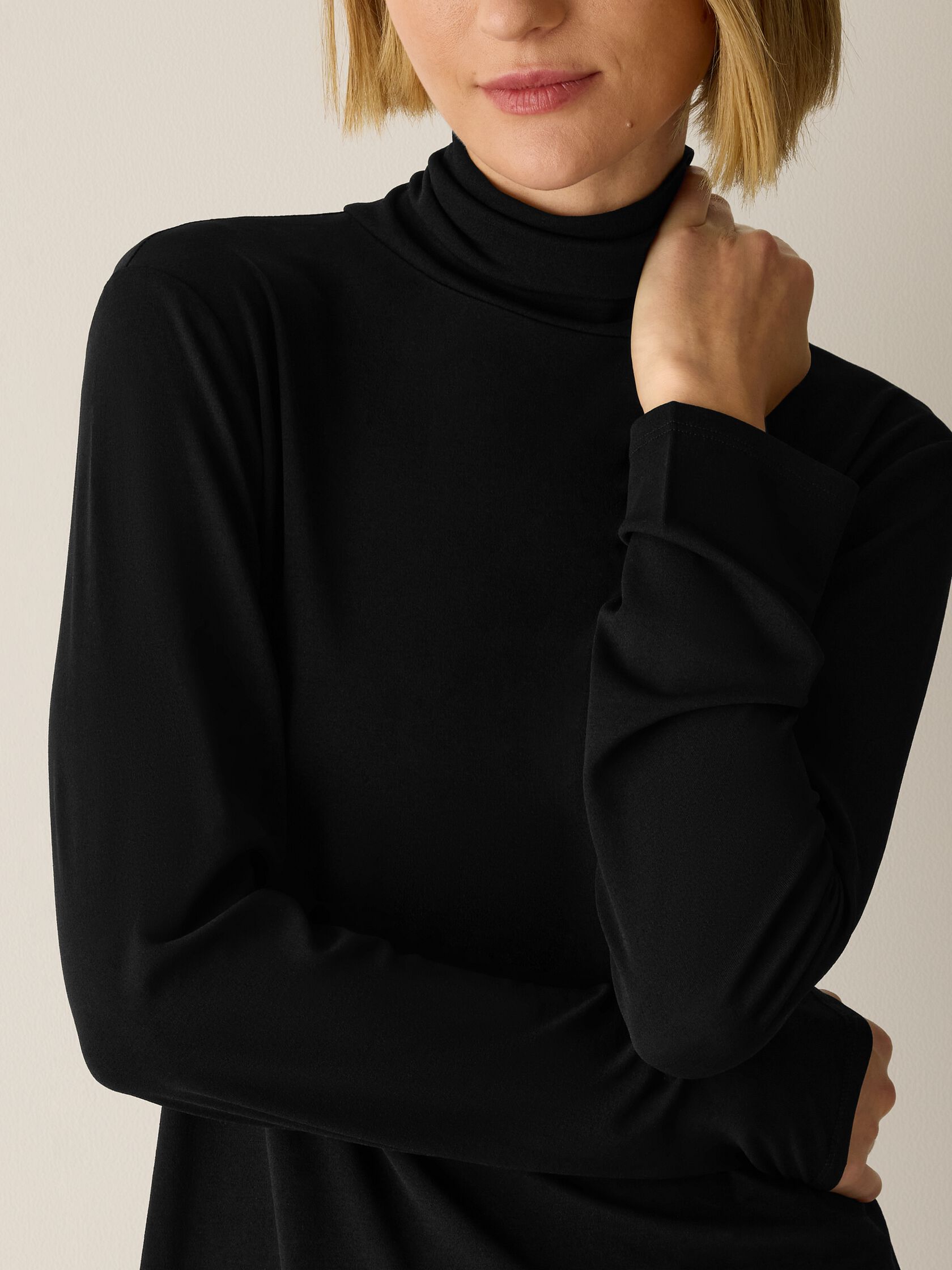 Stretch Silk Jersey Turtleneck Top