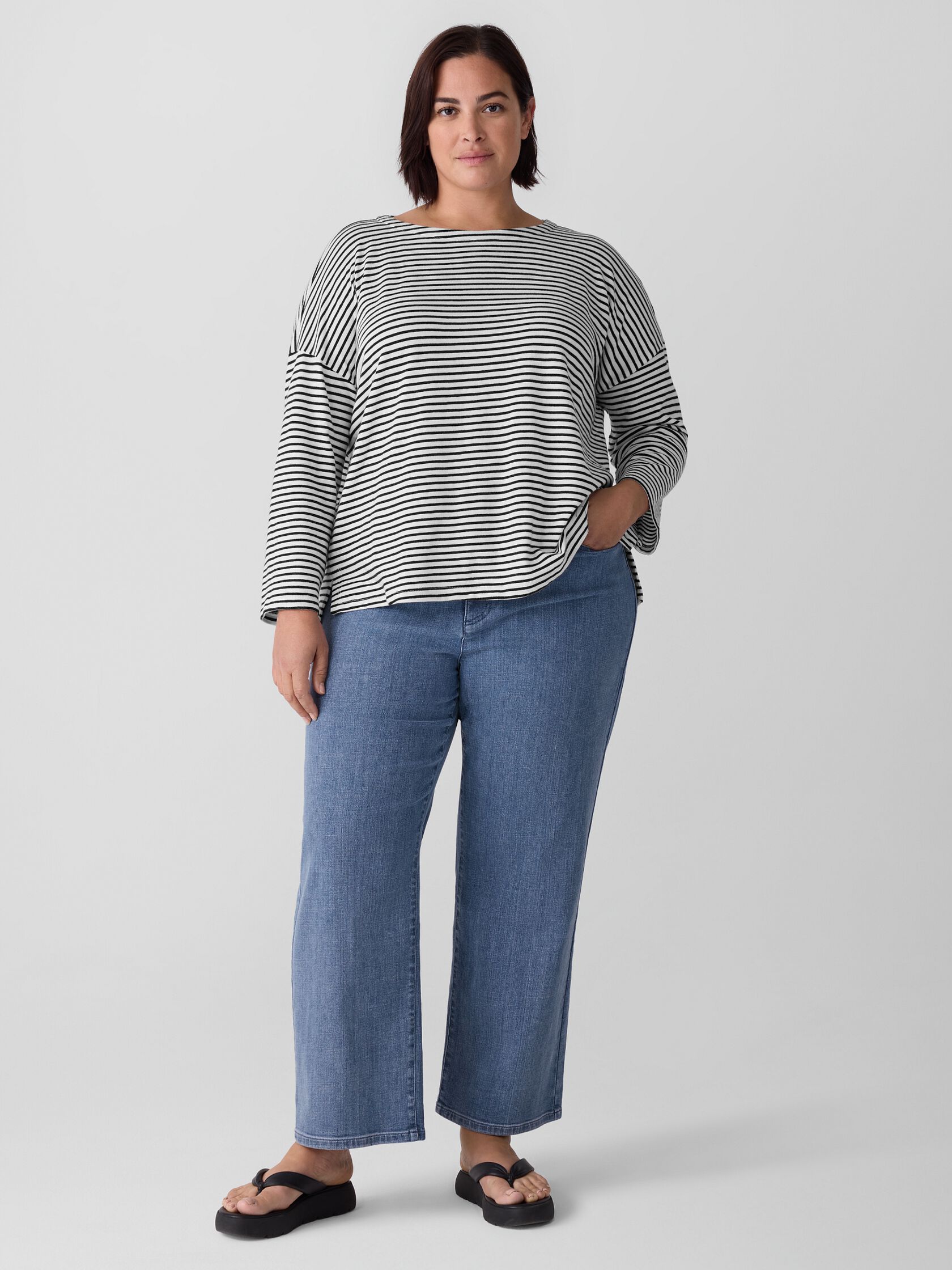 Striped Organic Cotton Slub Bateau Neck Top