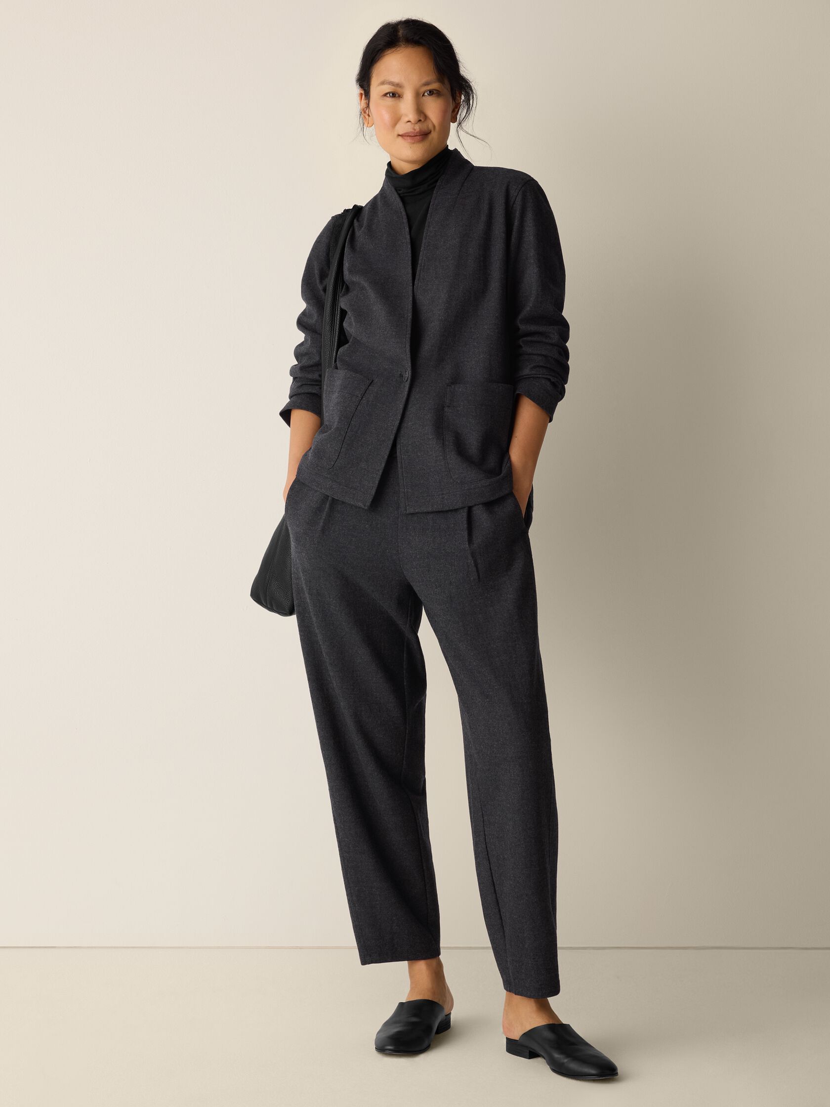 Mélange Boiled Wool Jersey High Collar Jacket in Regenerative Wool