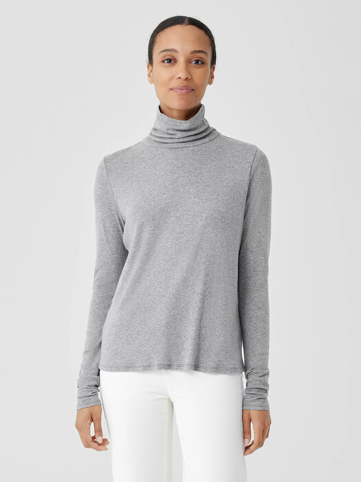 Pima Cotton Blend Turtleneck Top