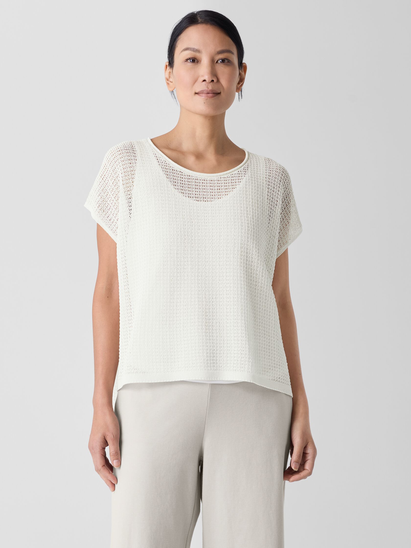Organic Cotton Cord Sheen Jewel Neck Top