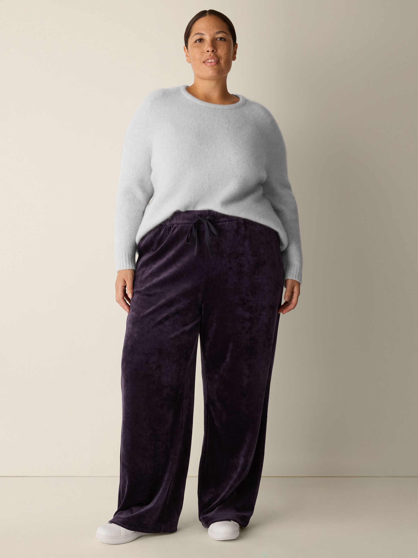 Cozy Velour Knit Wide-Leg Pant
