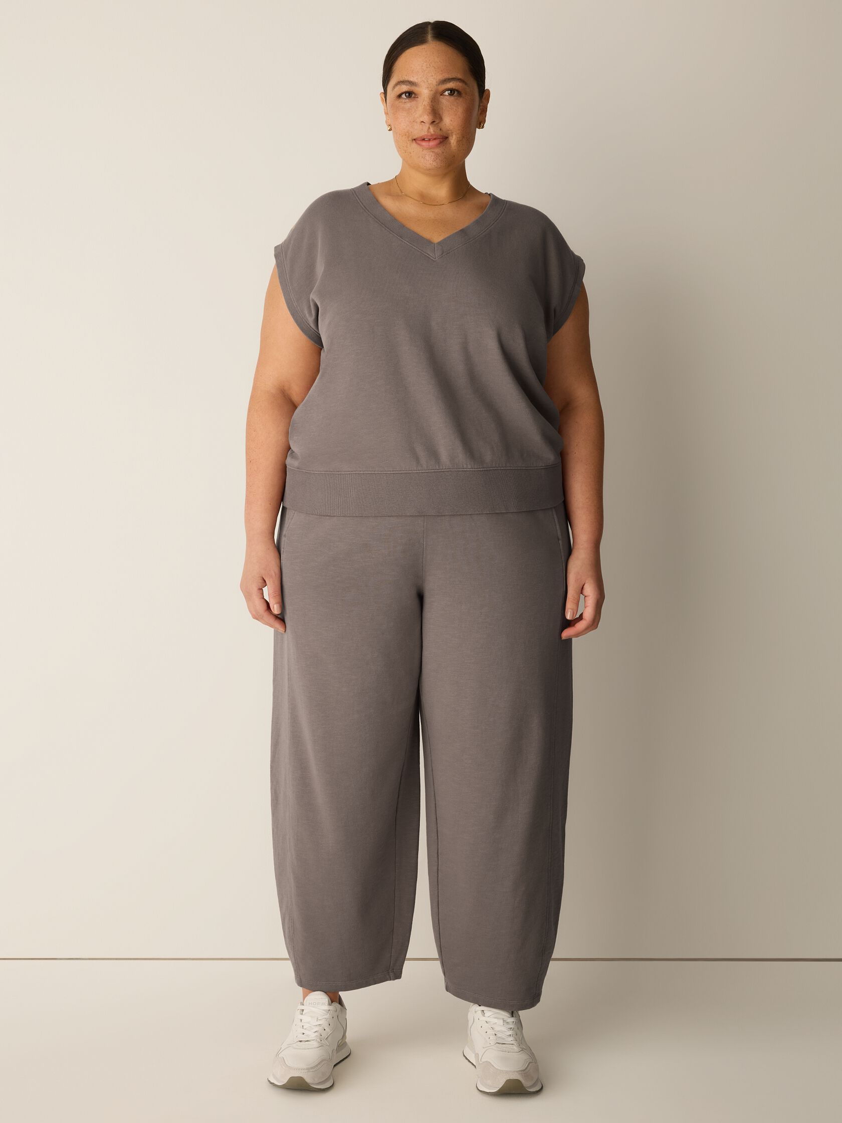 Garment-Dyed Organic Cotton Terry V-Neck Top