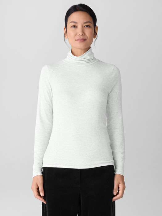 Mélange Sheer Cotton Blend Knit Turtleneck Top