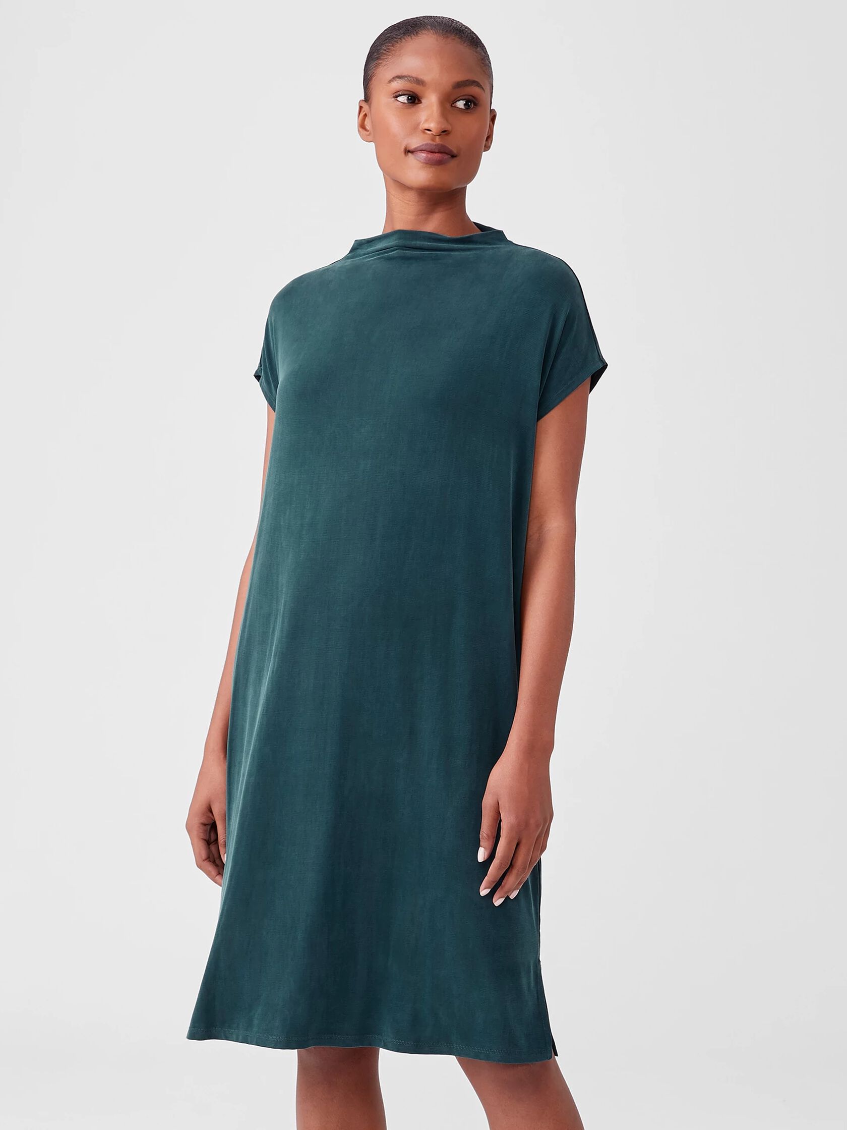 Sueded Cupro Knit Funnel Neck Dress