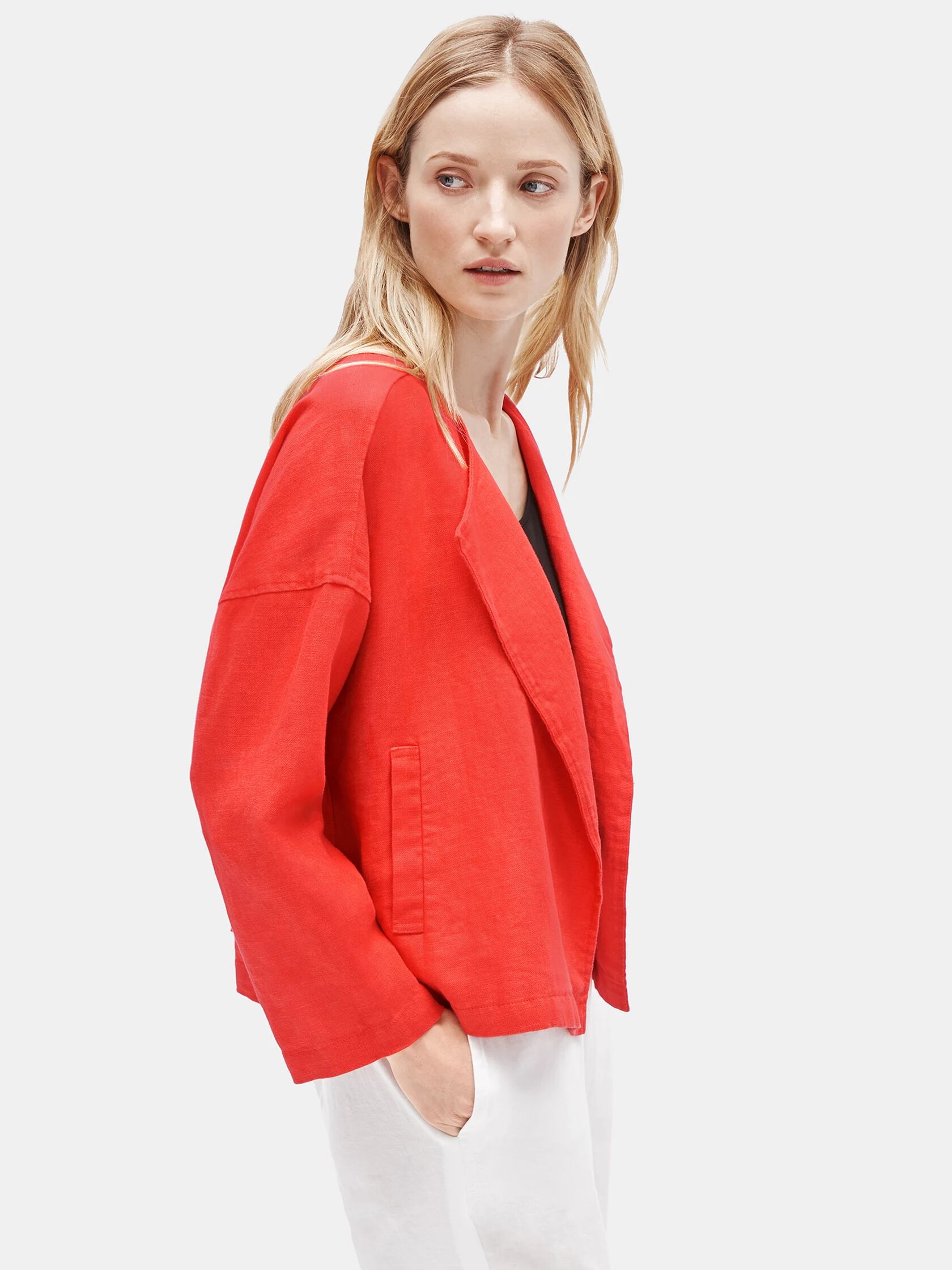 Women's Modern Fit Linen Drape Front Jacket