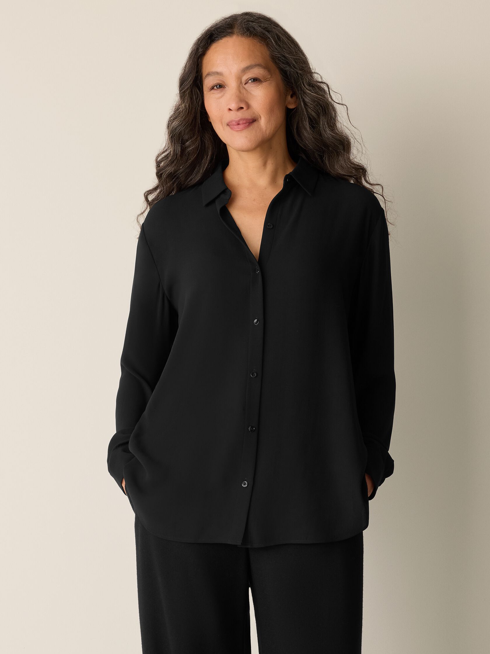 Silk Georgette Crepe Classic Collar Shirt