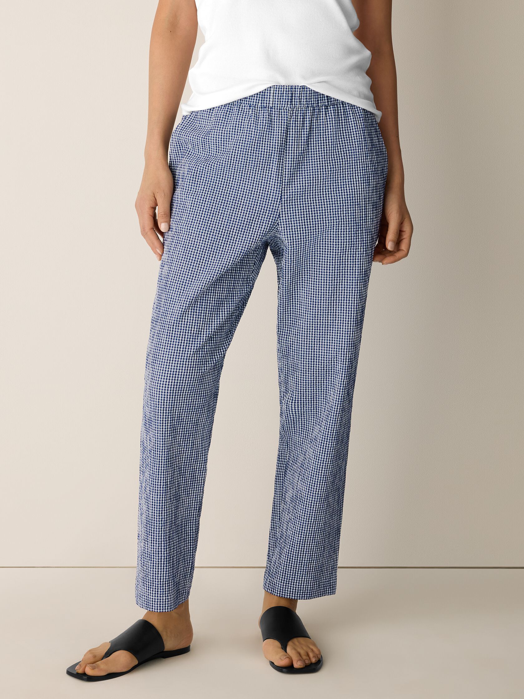 Organic Cotton Pucker Check Tapered Pant