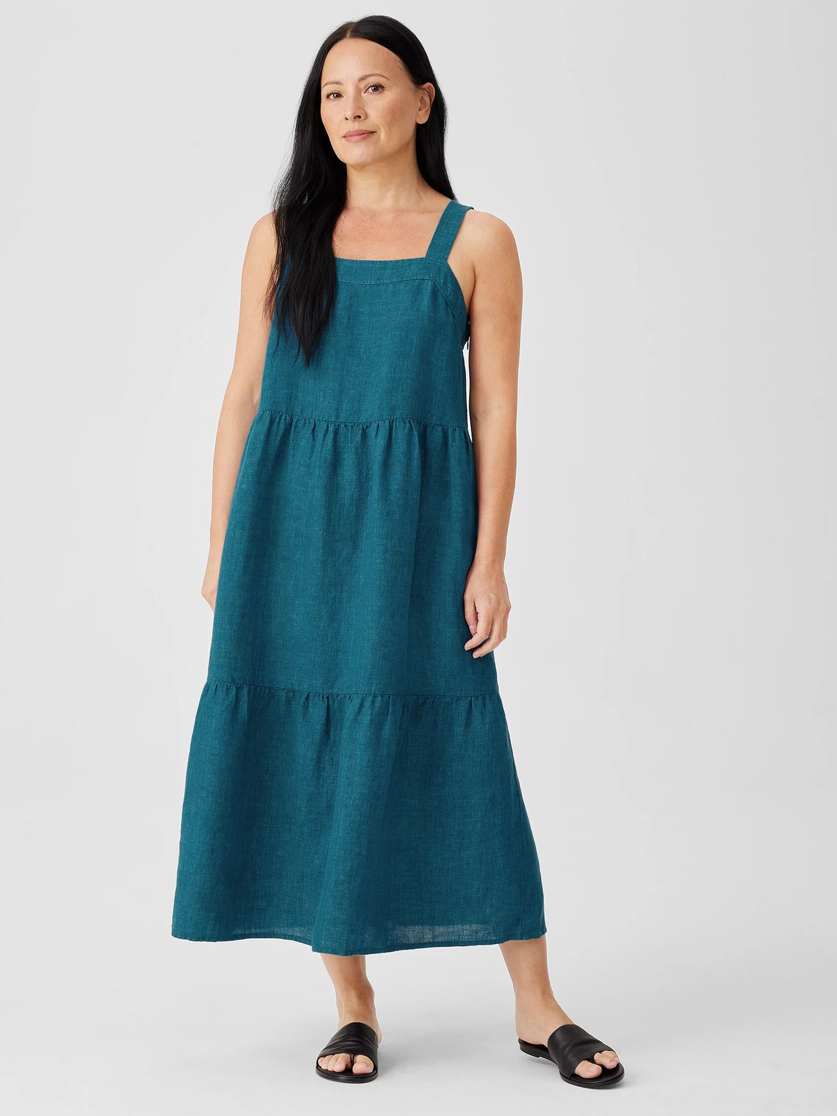Washed Organic Linen Delave Tiered Dress