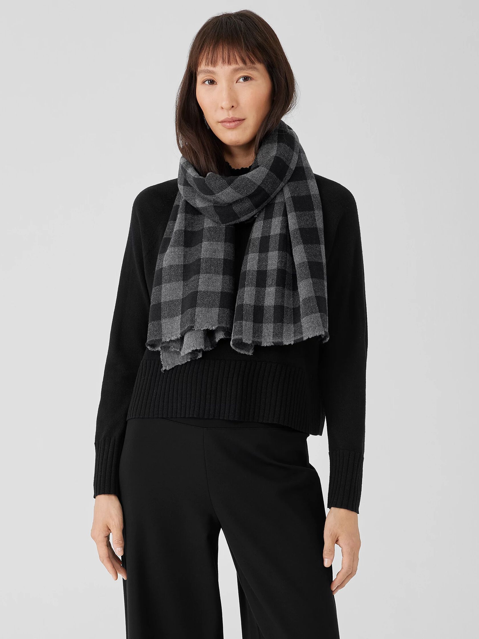 Washed Wool Check Scarf