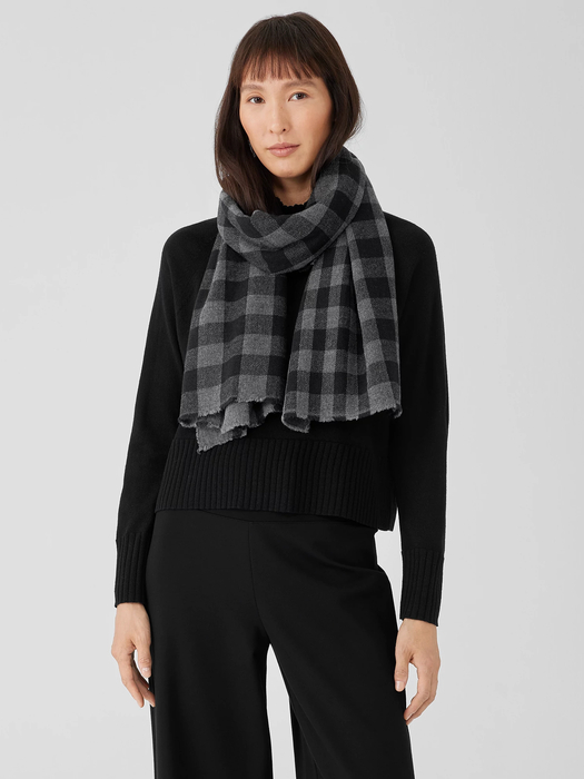 Washed Wool Check Scarf | EILEEN FISHER