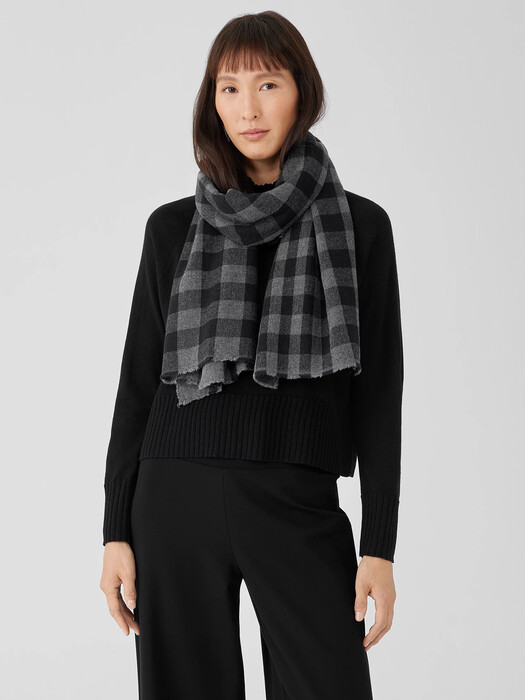 Washed Wool Check Scarf