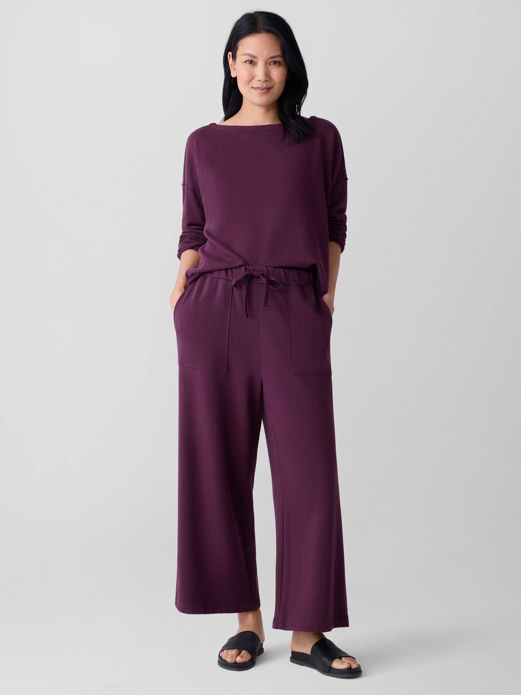 Lightweight Organic Cotton Terry Wide-Leg Pant